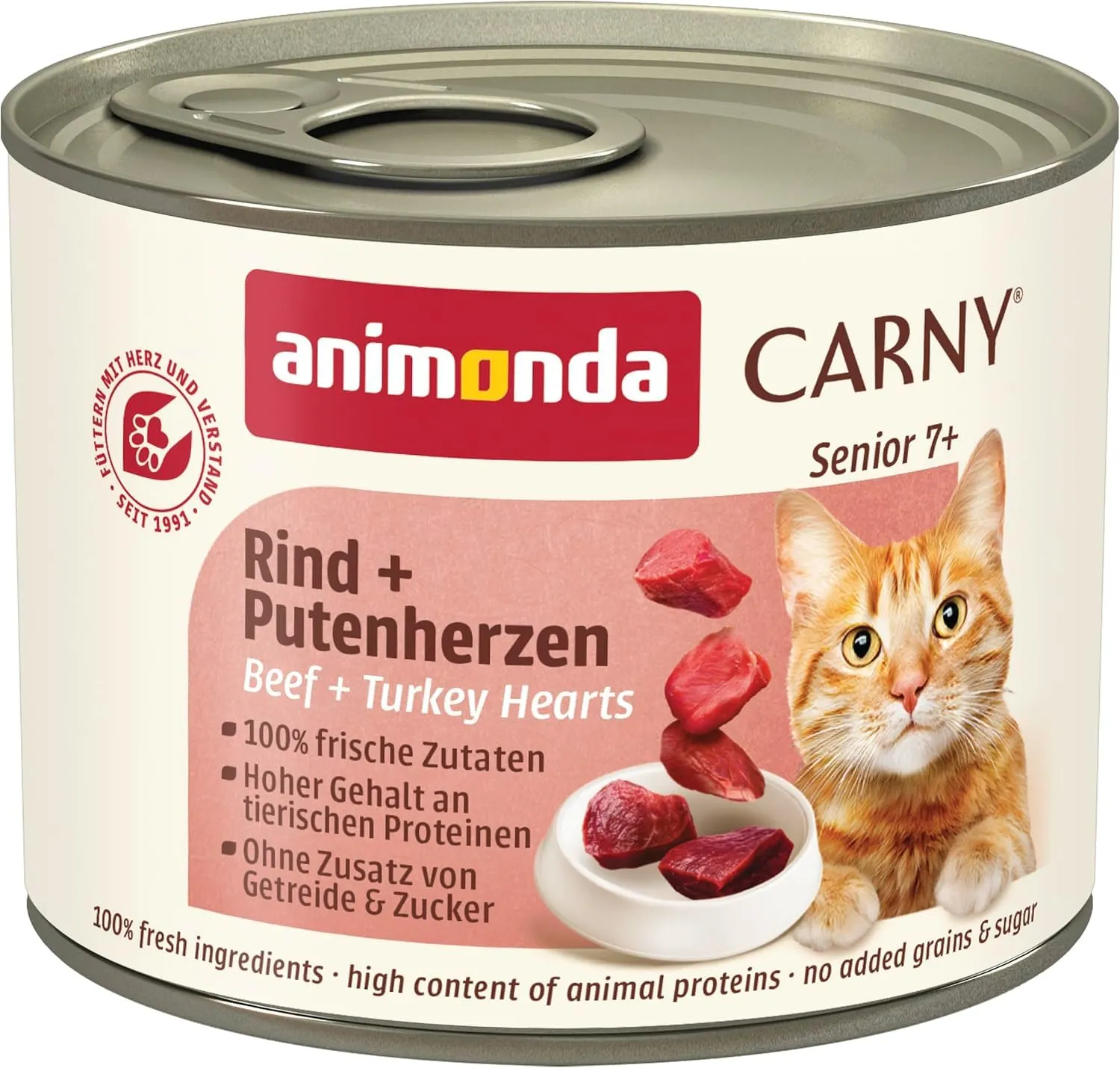 animonda Carny Senior, cibo umido per gatti, bagnato per gatti da 7 anni, Manzo + Cuori di Tacchino 6 x 200 g - immagine 1