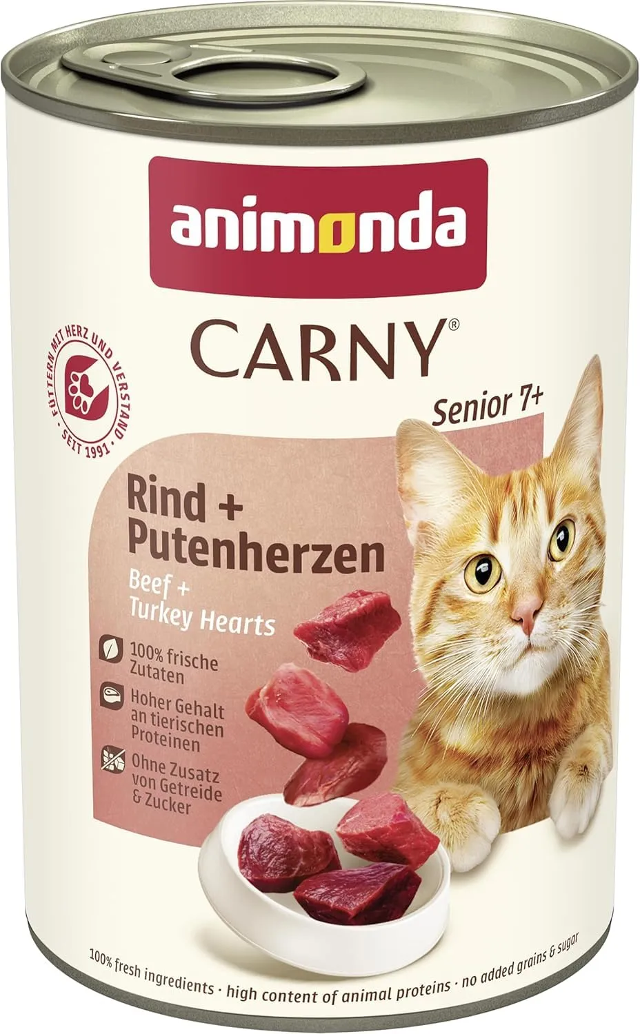 animonda Carny Senior, cibo umido per gatti, bagnato per gatti da 7 anni,, Manzo + Cuori di Tacchino 6 x 400 g - immagine 1