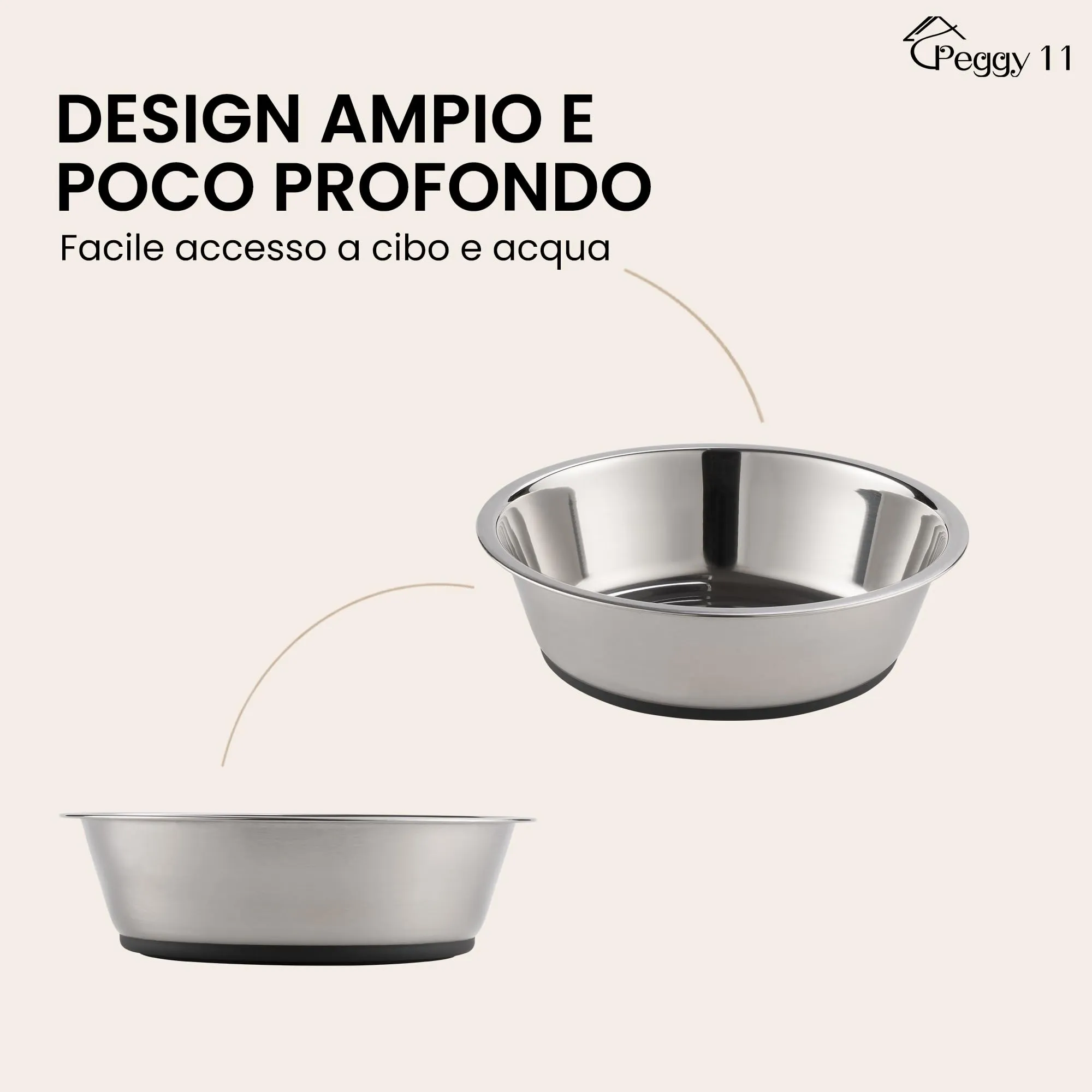 PEGGY11 Ciotole per Gatti in Acciaio Inox, Larghe e Basse, 430 ml, Set da 2 - immagine 2