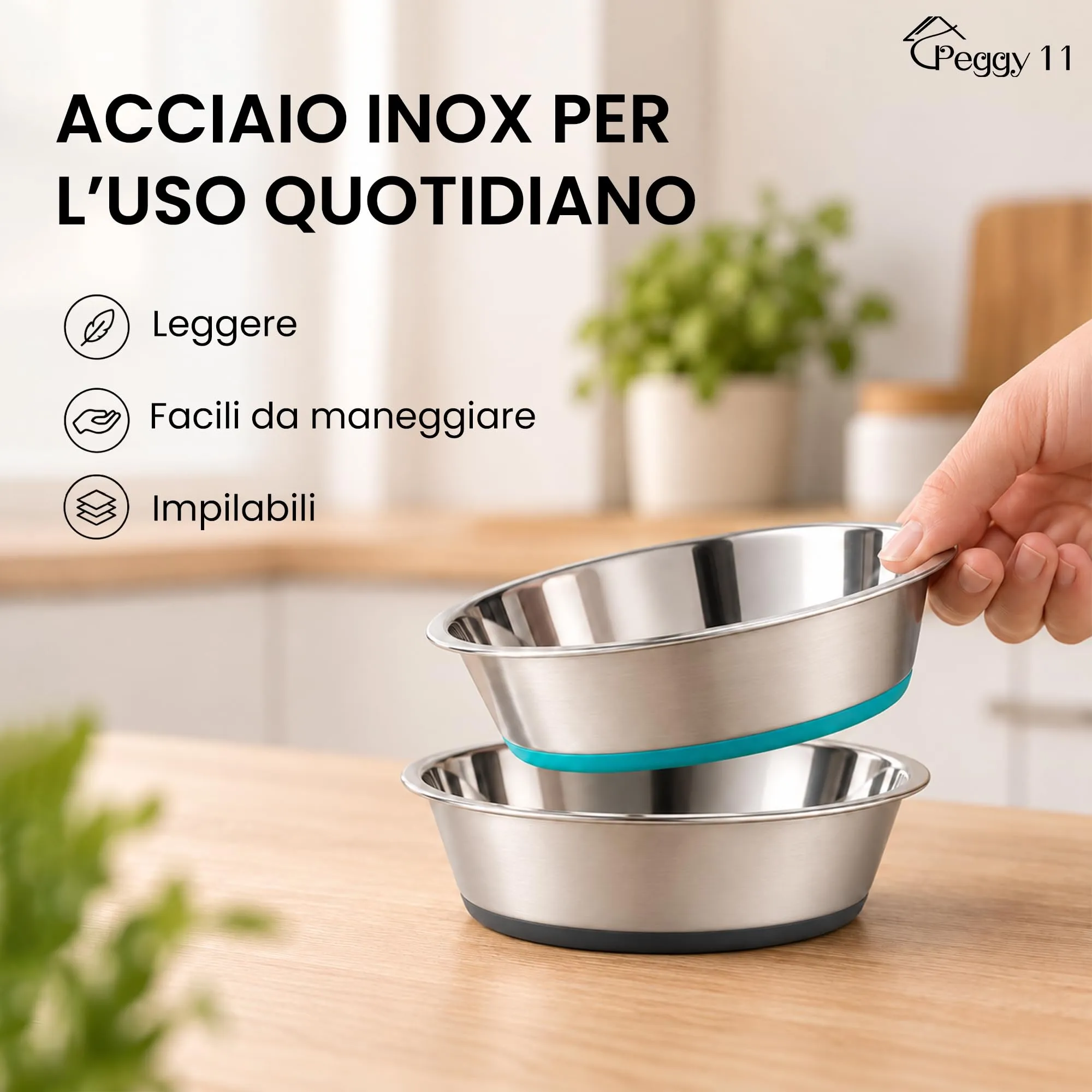 PEGGY11 Ciotole per Gatti in Acciaio Inox, Larghe e Basse, 430 ml, Set da 2 - immagine 4