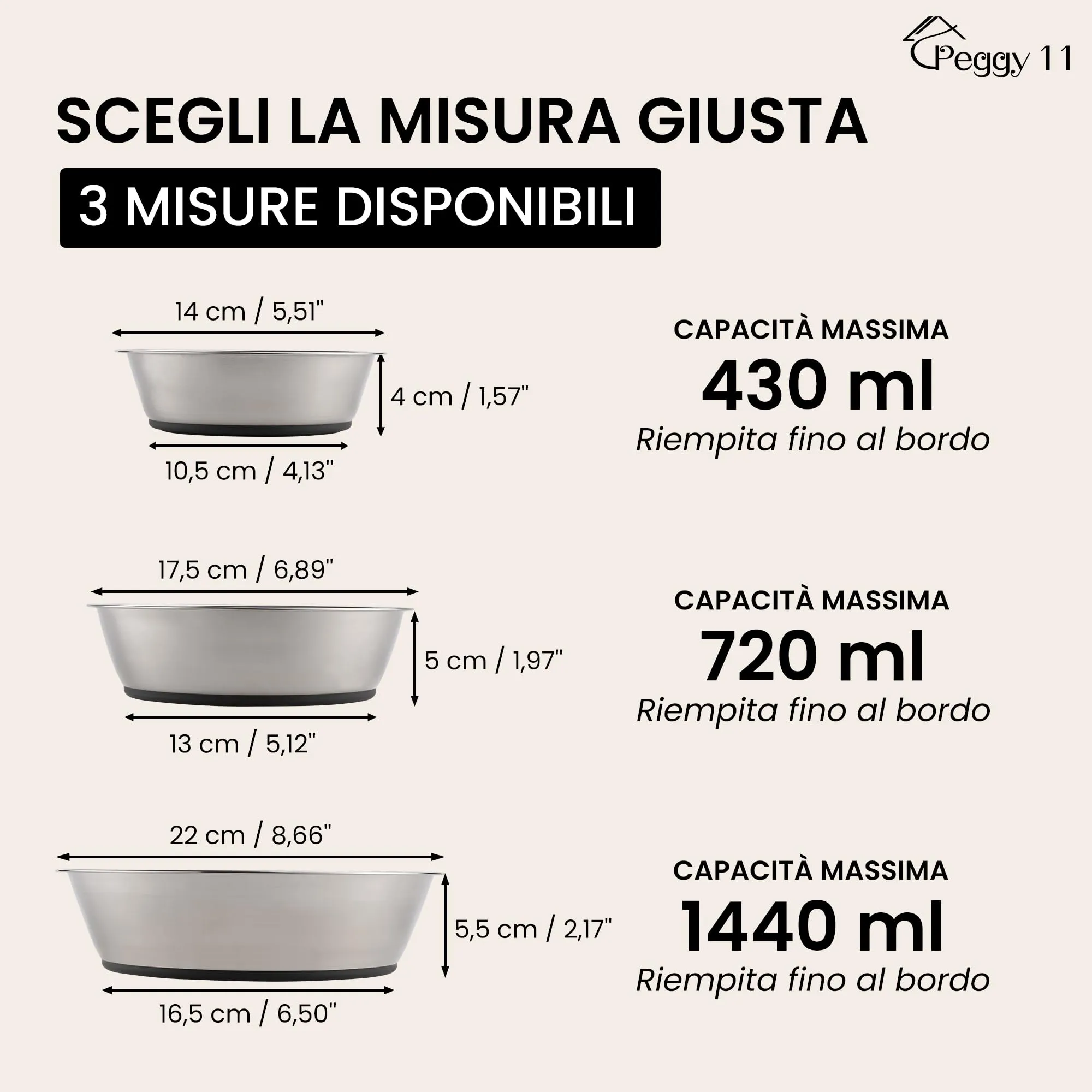 PEGGY11 Ciotole per Gatti in Acciaio Inox, Larghe e Basse, 430 ml, Set da 2 - immagine 5