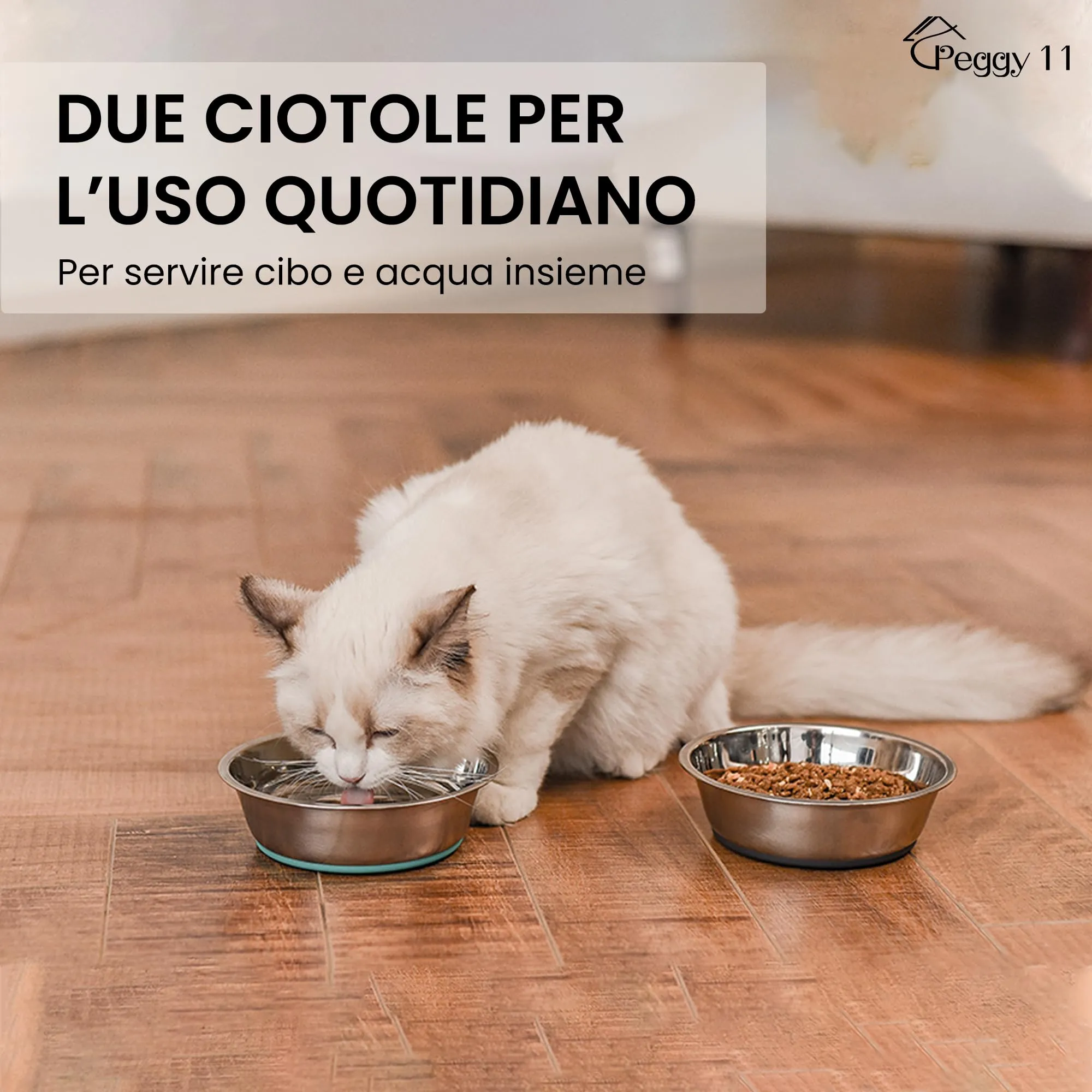 PEGGY11 Ciotole per Gatti in Acciaio Inox, Larghe e Basse, 430 ml, Set da 2 - immagine 6