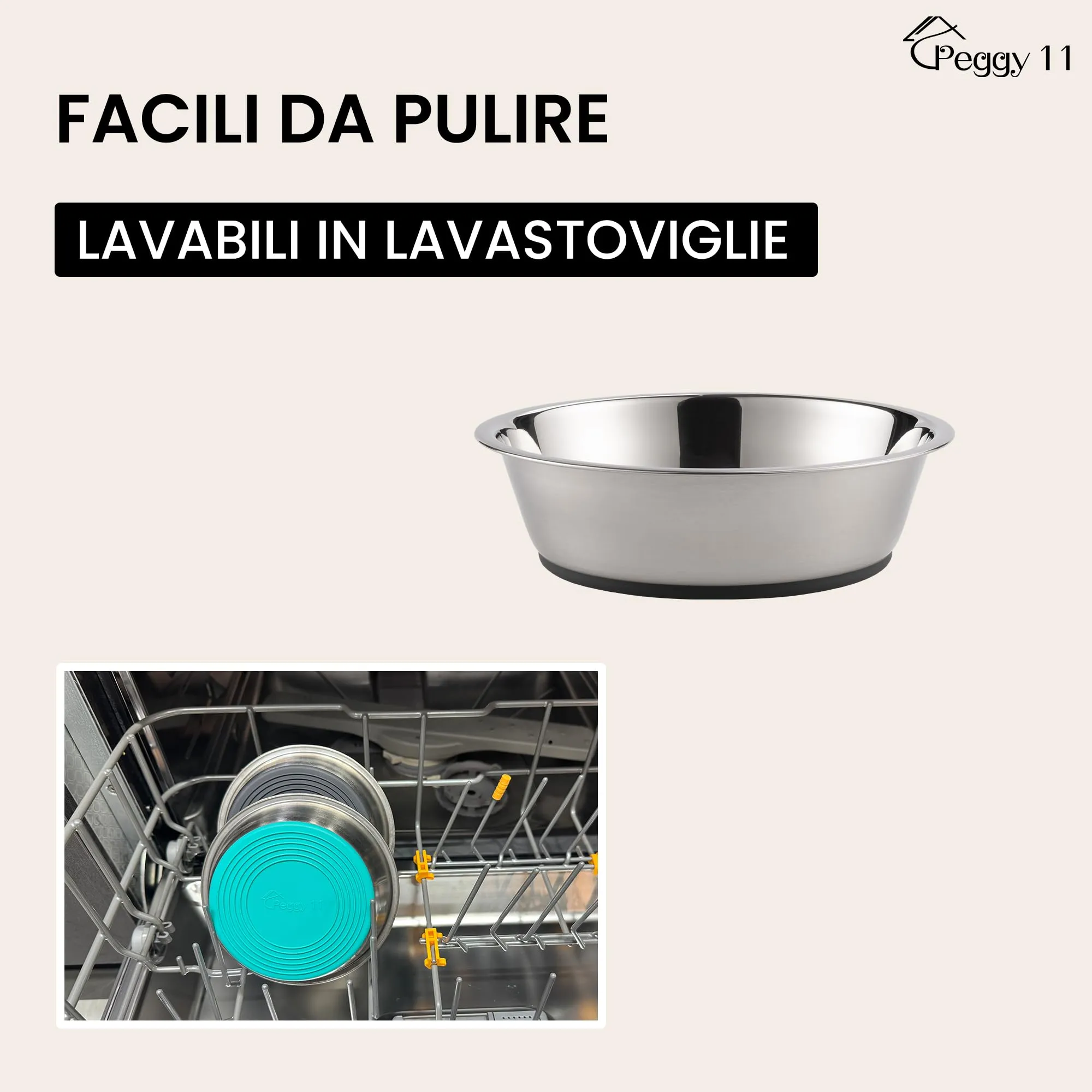 PEGGY11 Ciotole per Gatti in Acciaio Inox, Larghe e Basse, 430 ml, Set da 2 - immagine 7