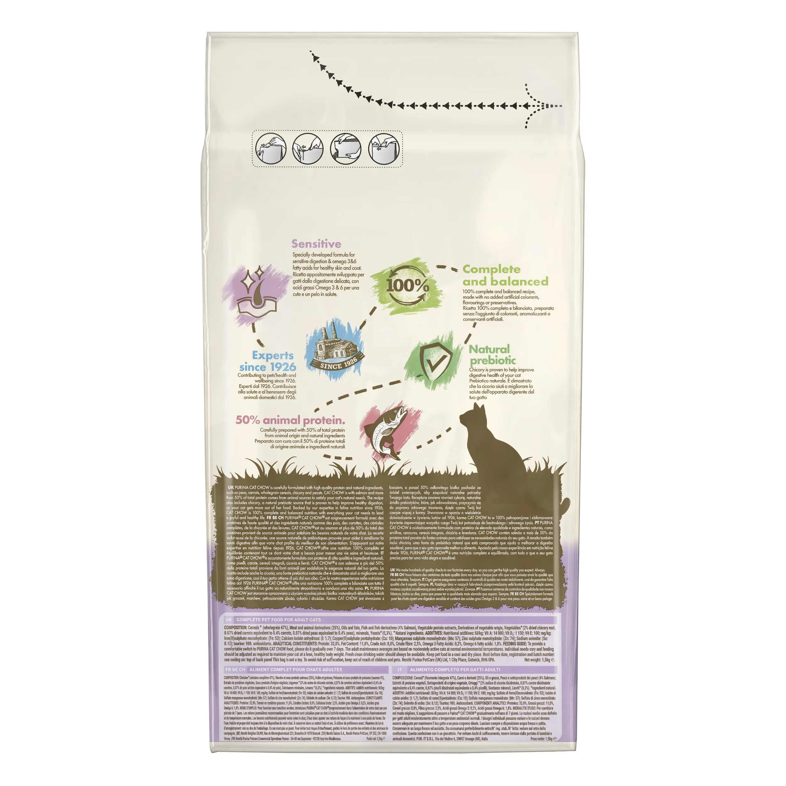 PURINA CAT CHOW Sensitive Crocchette per Gatti Adulti con Pollo 6 Sacchi da 1.5kg - immagine 3