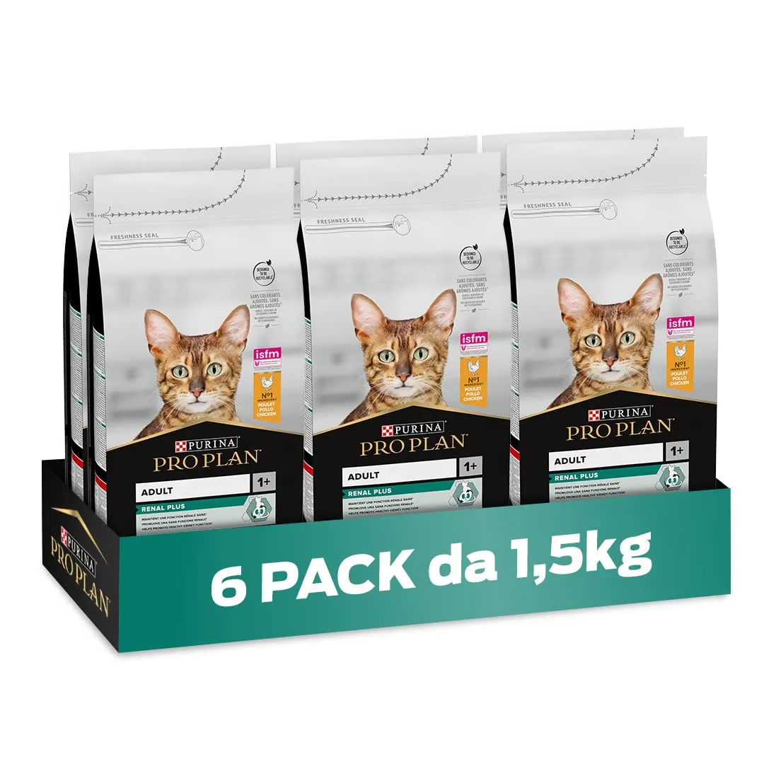 Purina Pro Plan Renal Plus Crocchette Gatti Adulti Ricco in Pollo, 6 Confezioni da 1,5 kg - immagine 1