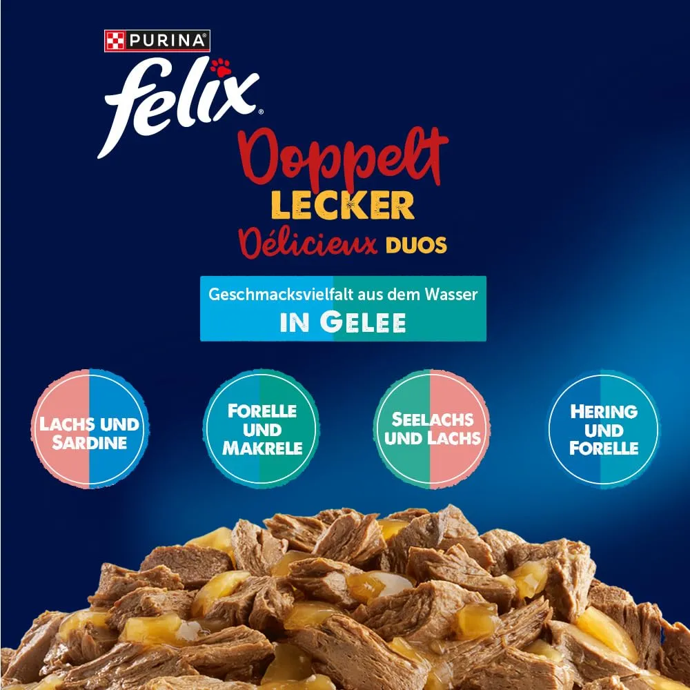 FELIX Ottimo come appare, doppio cibo per gatti bagnato in gelatina, mix di varietà di pesce, confezione da 6 (6 x 12 sacchetti da 85 g) - immagine 2