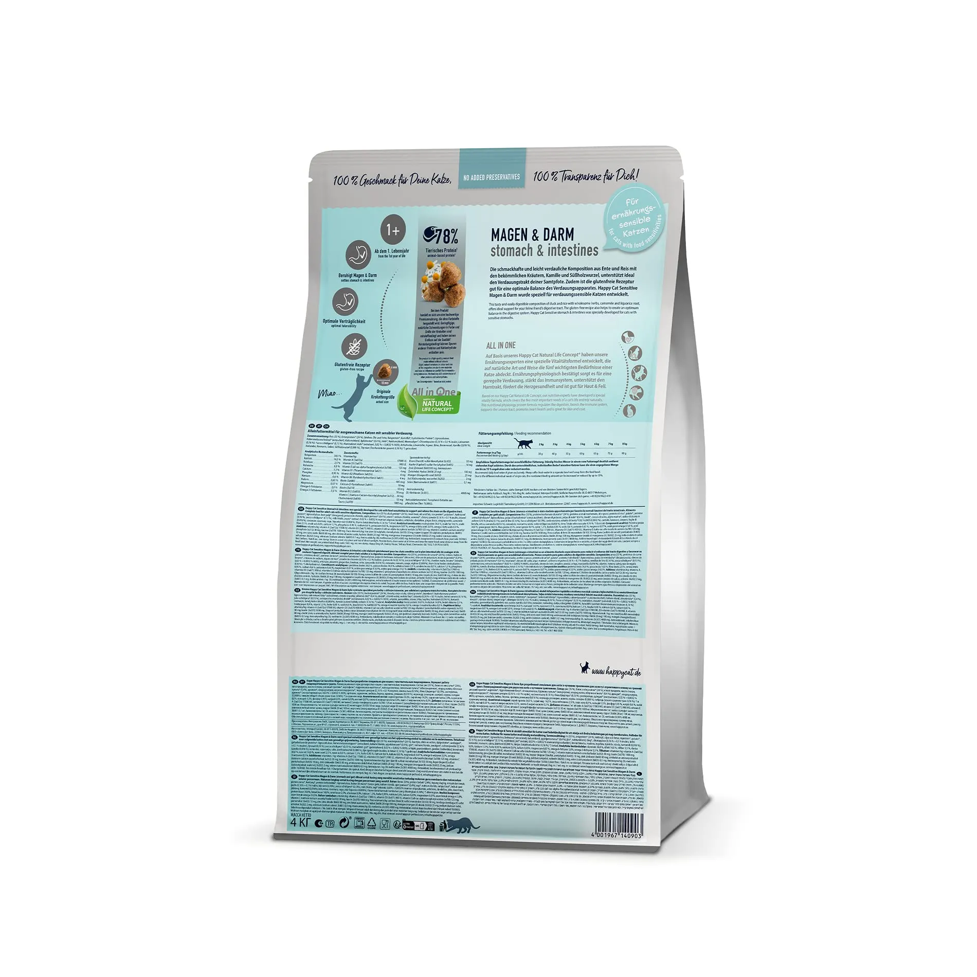 Happy Cat 70596 Care stomaco e intestino – cibo secco per gatti con anatra per gatti sensibili e sbornia, contenuto 1,3 kg - immagine 5