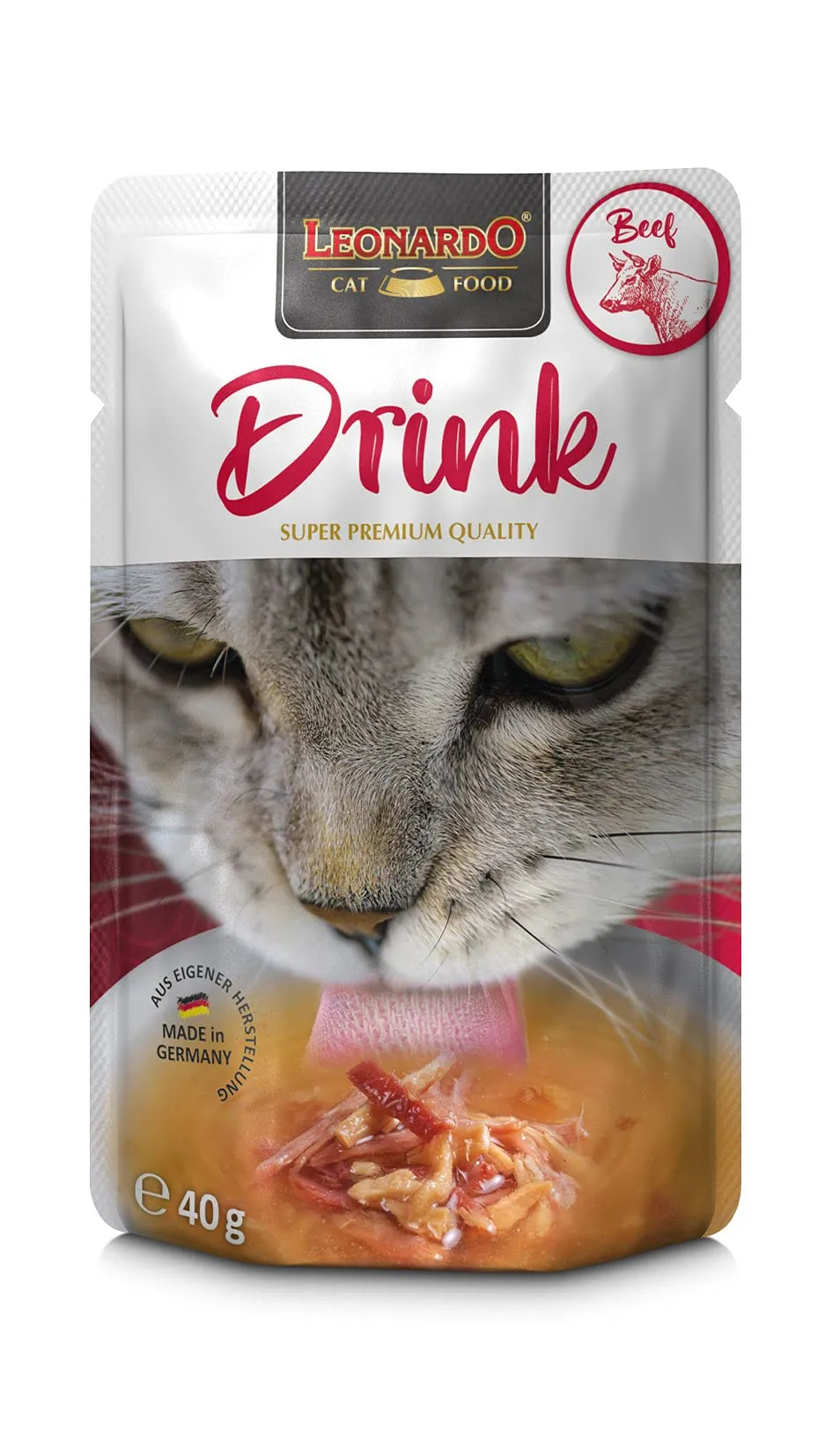 LEONARDO Drink Beef [20x40g Drink con manzo] Bevanda per gatti | Brodo di carne senza cereali con strisce di carne | Alimento complementare per gatti - immagine 2
