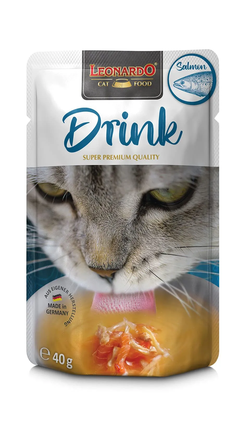 Leonardo Drink Salmon [20x40g Multipack Varietà "Drink con salmone"] Bevanda per gatti | Brodo di carne senza cereali con strisce di carne | Alimento complementare per gatti - immagine 2