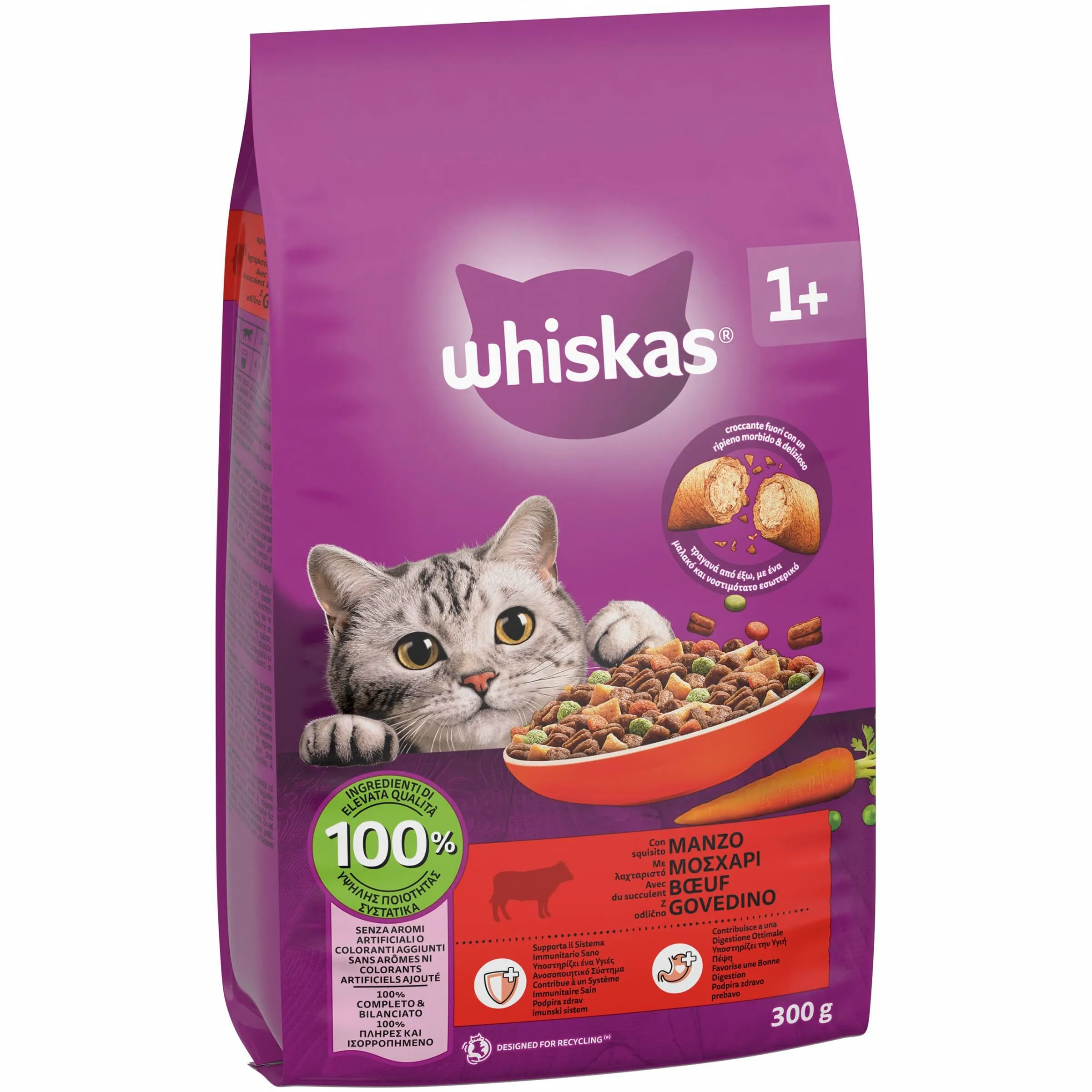 WHISKAS Cibo Secco per Gatti Adulti 300g con Manzo, confezione da 14 - immagine 2