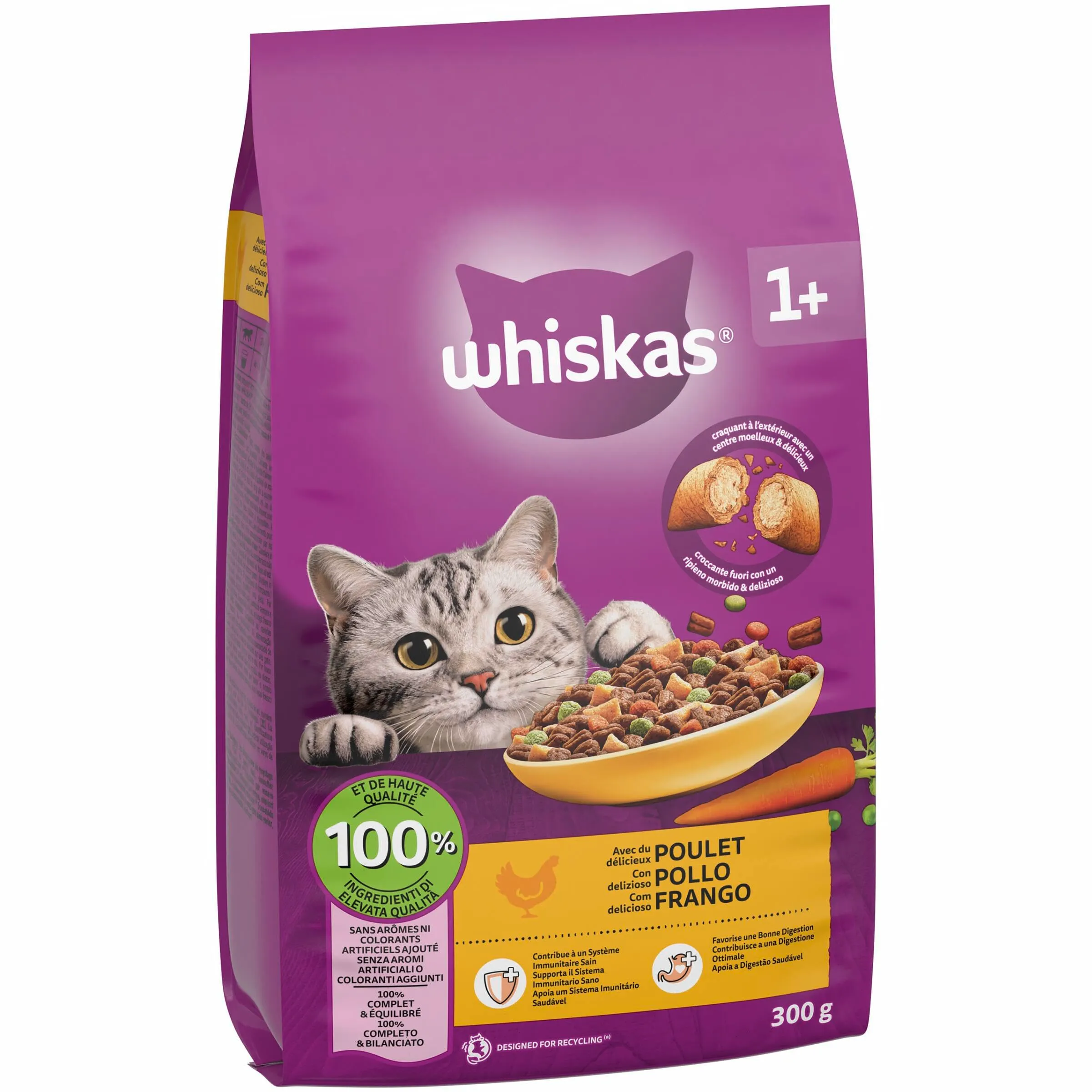 WHISKAS Cibo Secco per Gatti Adulti 300g con Pollo, confezione da 14 - immagine 2