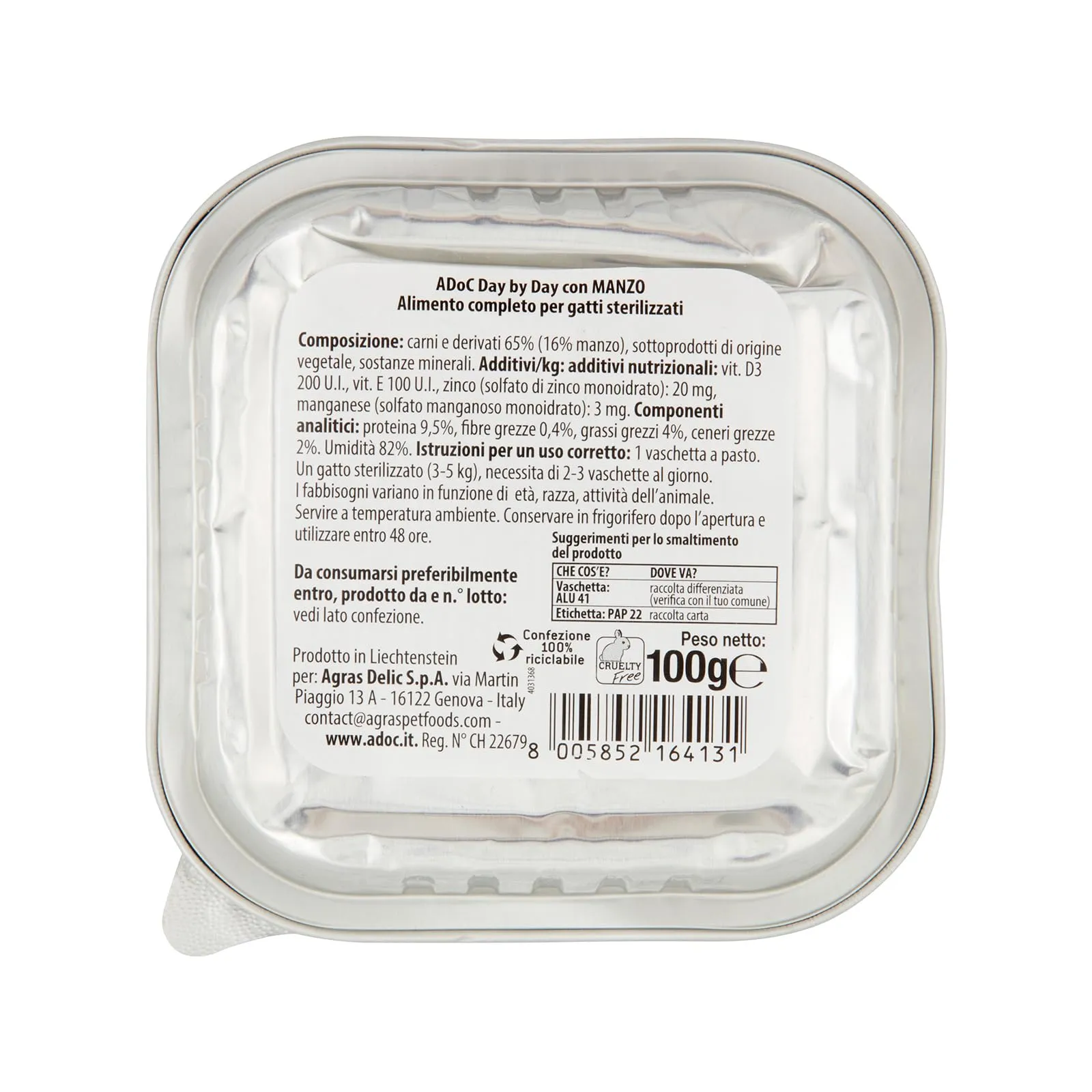 ADoC Day by Day Cat Gatto Paté per Gatti Sterilizzati con Manzo - Box da 16 Vaschette da 100gr - immagine 2