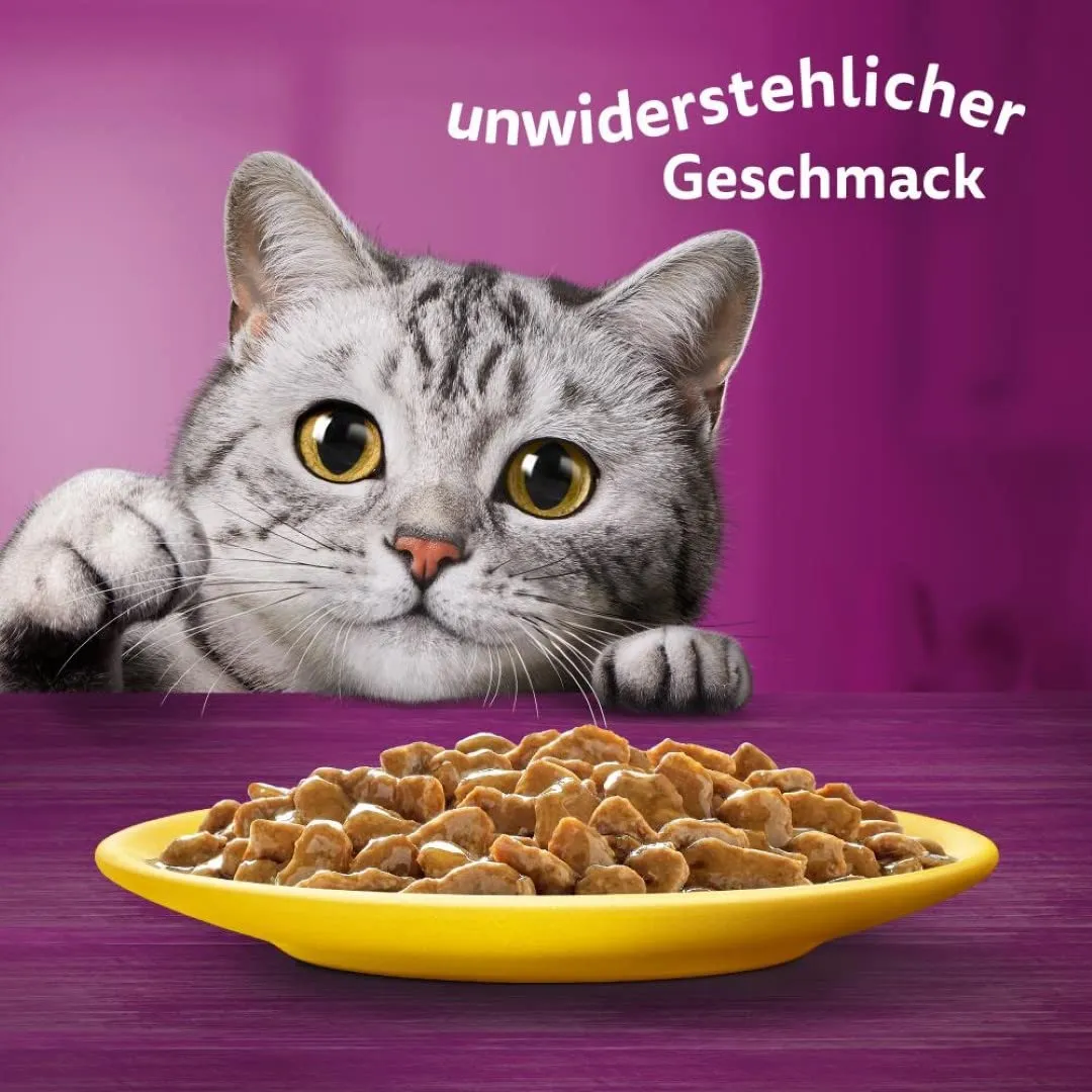 Whiskas 7+ cibo per gatti, pollame a scelta in salsa, 12 x 85 g (4 confezioni) – cibo umido di alta qualità a partire dai 7 anni in 48 sacchetti - immagine 6