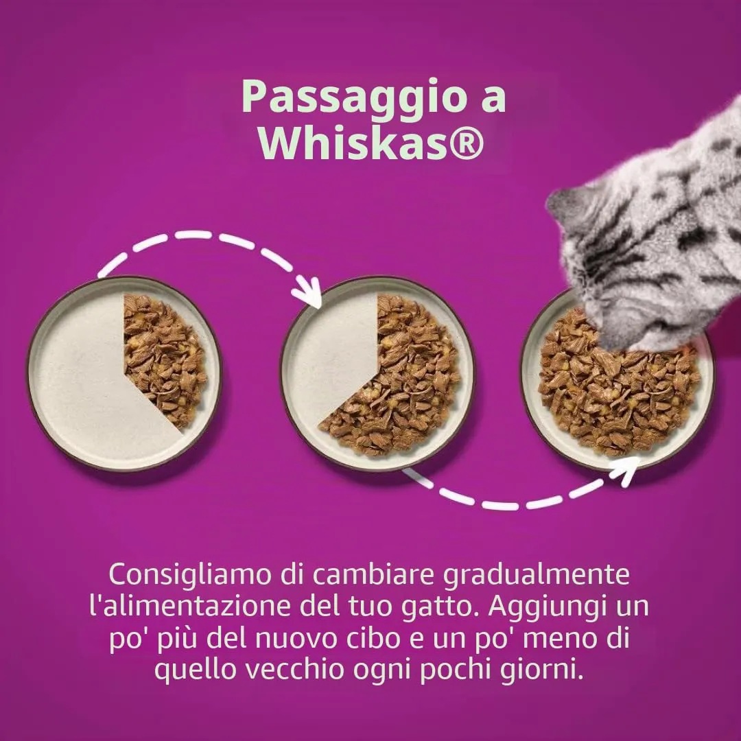 Whiskas 7+ cibo per gatti, pollame a scelta in salsa, 12 x 85 g (4 confezioni) – cibo umido di alta qualità a partire dai 7 anni in 48 sacchetti - immagine 8