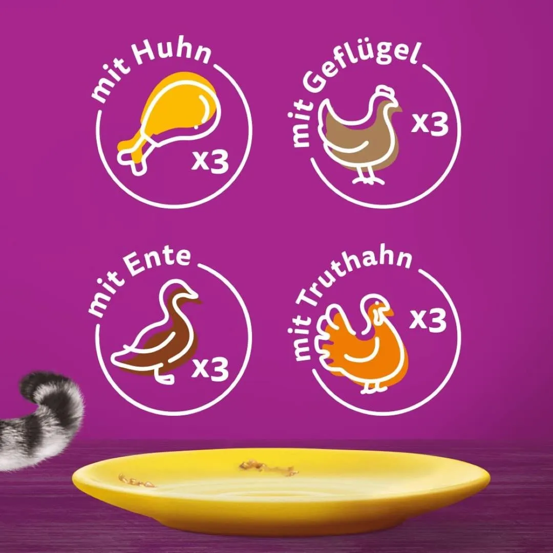 Whiskas 7+ cibo per gatti, pollame a scelta in salsa, 12 x 85 g (4 confezioni) – cibo umido di alta qualità a partire dai 7 anni in 48 sacchetti - immagine 9