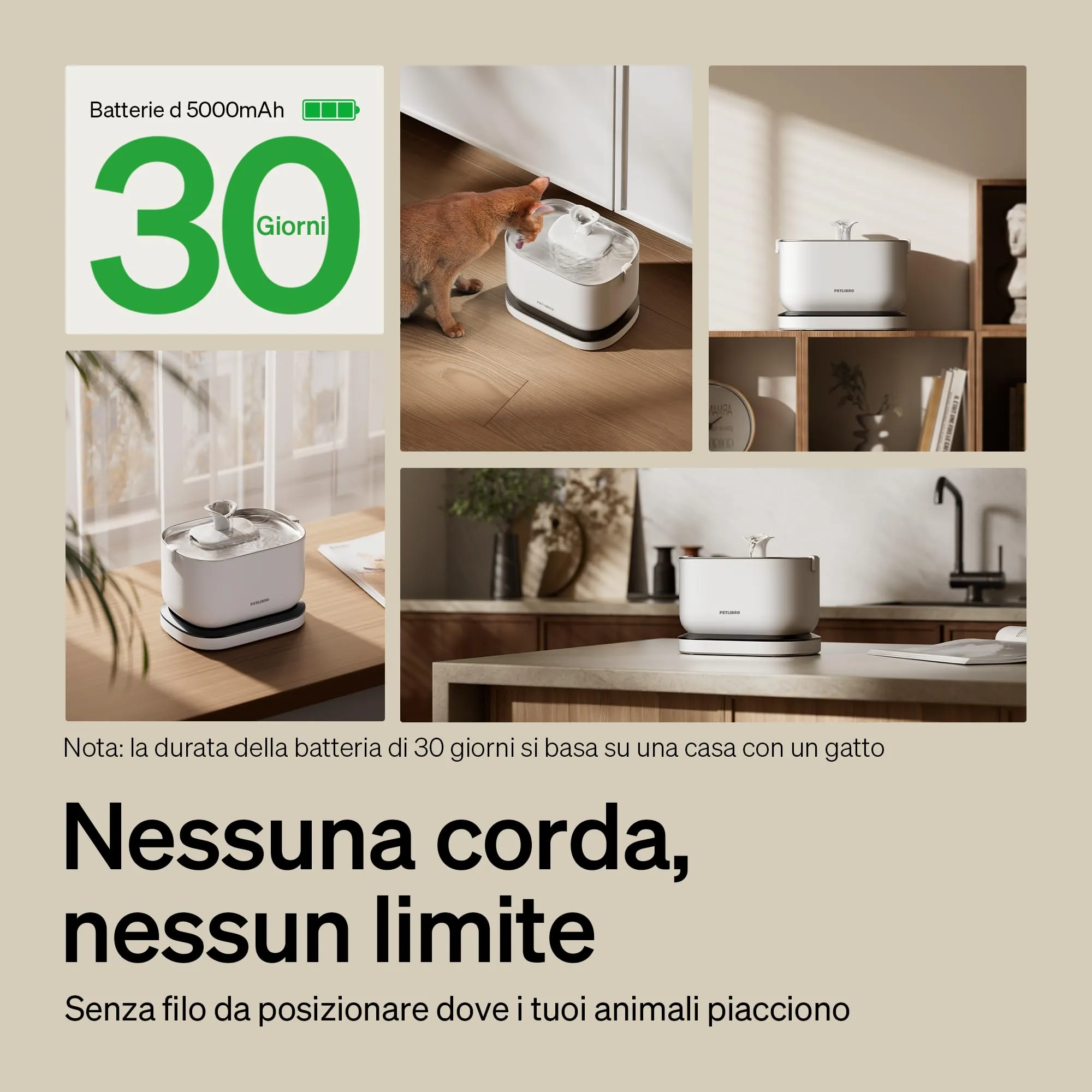 PETLIBRO Fontanella per Gatti Senza Fili con Sensore di Movimento, Dockstream 2,5L Fontana per Gatti a Batteria 5000 mAh, 23dB Ultra Silenziosa, Facile da Pulire, Fontanella Gatto Senza BPA - immagine 2