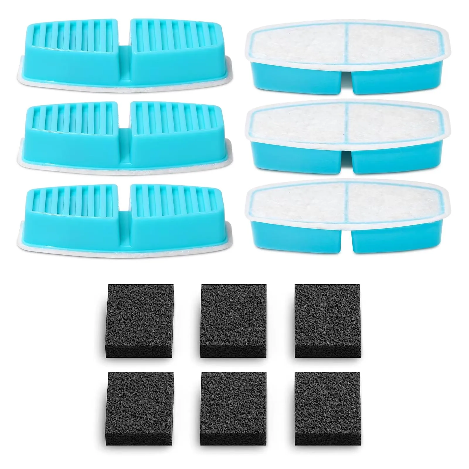 POOEKEN 12 confezioni (6 filtri + 6 spugne) per la fontana dell'acqua per gatti a batteria B3, filtri di ricambio per fontana per gatti con filtro a carbone attivo, fibra ultra-fine - immagine 1