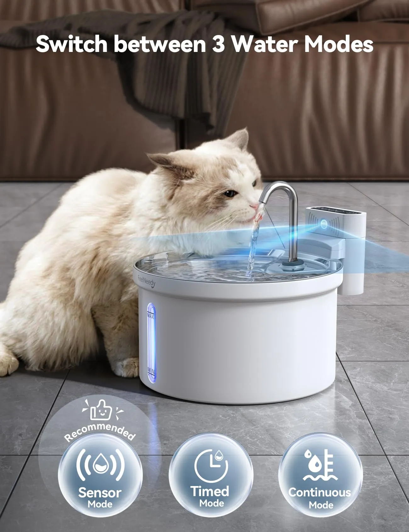 FEELNEEDY Fontanella per Gatti Senza Fili con Sensore-3.5L con 6 Set Filtri - immagine 4