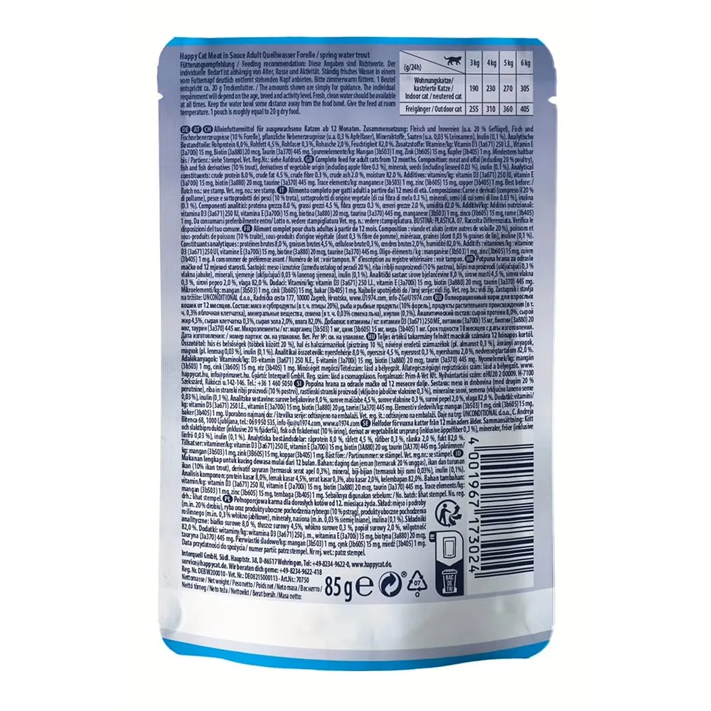 Happy Cat Culinary Meat in Sauce Adult Quellwasser Trota in Salsa Pouch 20x85 g - Mangime senza cereali per gatti e gatti - immagine 5