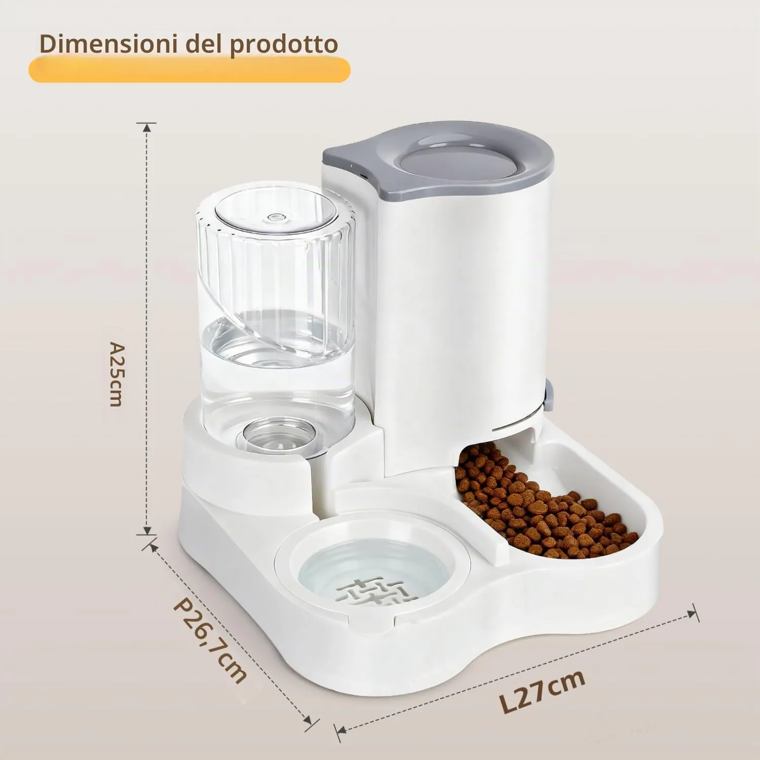 Nobleza Distributore per Gatti 2 in 1 con Fontana - Dispenser gravità Cibo 2.2L e Acqua 1L, Igienico Salvaspazio, Senza Elettricità, Design Moderno (Grigio) - immagine 2