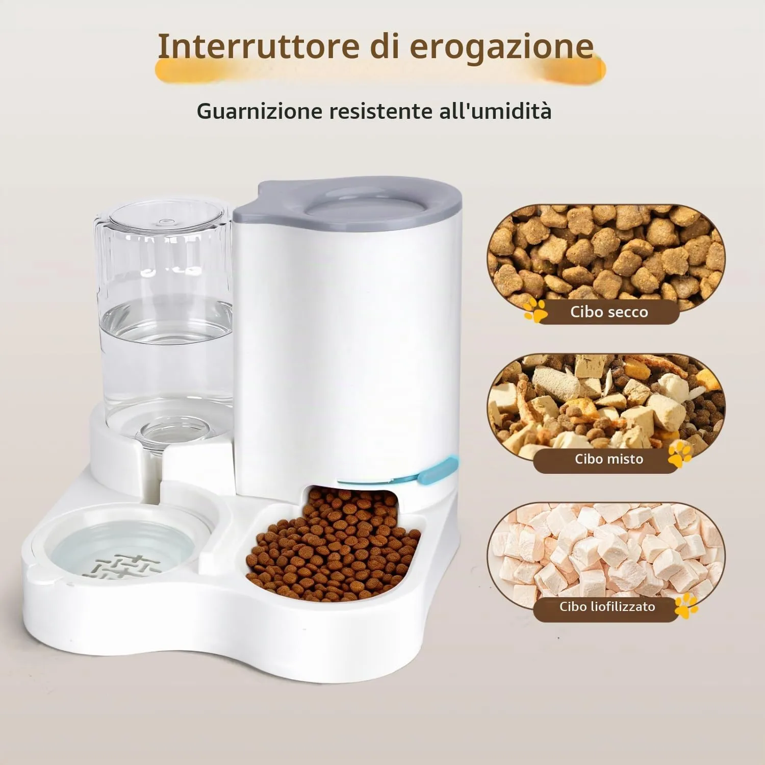 Nobleza Distributore per Gatti 2 in 1 con Fontana - Dispenser gravità Cibo 2.2L e Acqua 1L, Igienico Salvaspazio, Senza Elettricità, Design Moderno (Grigio) - immagine 4