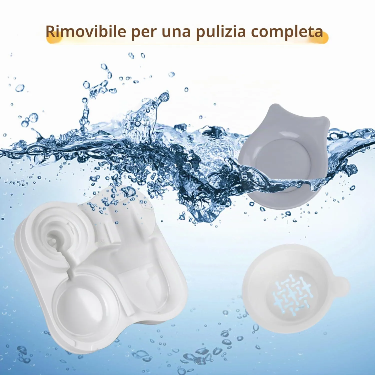 Nobleza Distributore per Gatti 2 in 1 con Fontana - Dispenser gravità Cibo 2.2L e Acqua 1L, Igienico Salvaspazio, Senza Elettricità, Design Moderno (Grigio) - immagine 6