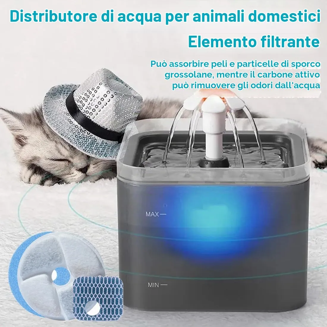 3 Pezzi Filtri di Ricambio per Fontanella per Gatti Modello WF120, Cartucce Filtro a 3 Stadi con Carbone Attivo, Sistema di Filtrazione per Acqua Fresca e Pura - immagine 4