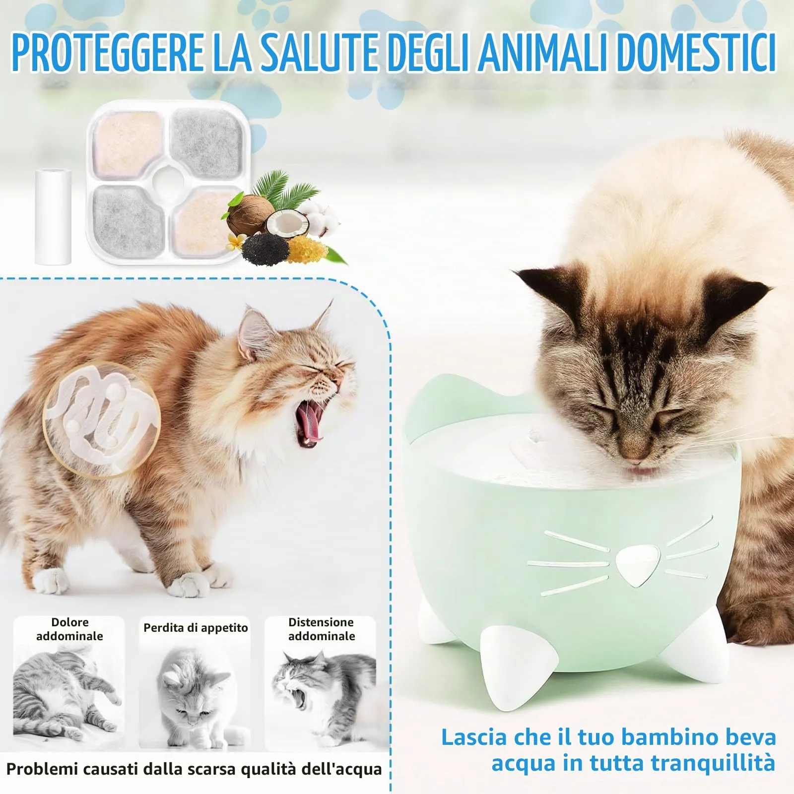 Soodyoow 18 Pezzi Filtri Fontanella per Gatti e 2 tubi per Fontanella per Cat Pixi, Filtri Fontana Gatto è composto da carbone attivo, resina a scambio ionico e tessuto non tessuto - immagine 7