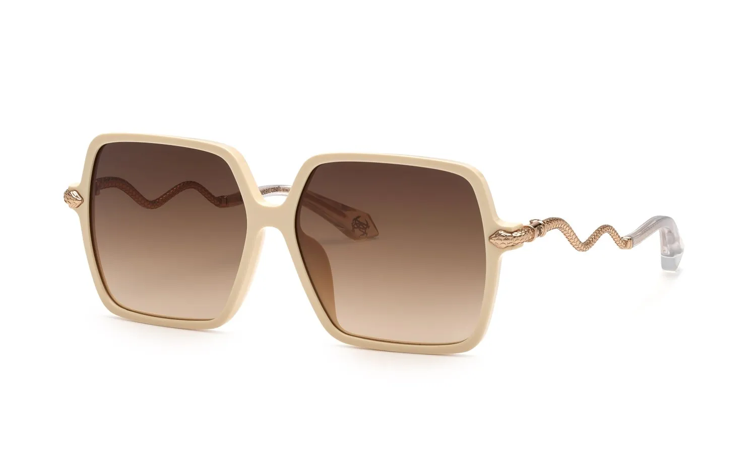 Roberto Cavalli SRC132 09X7 Occhiali da sole Acetato Avorio Marrone Squadrata Normale Sfumato - immagine 1