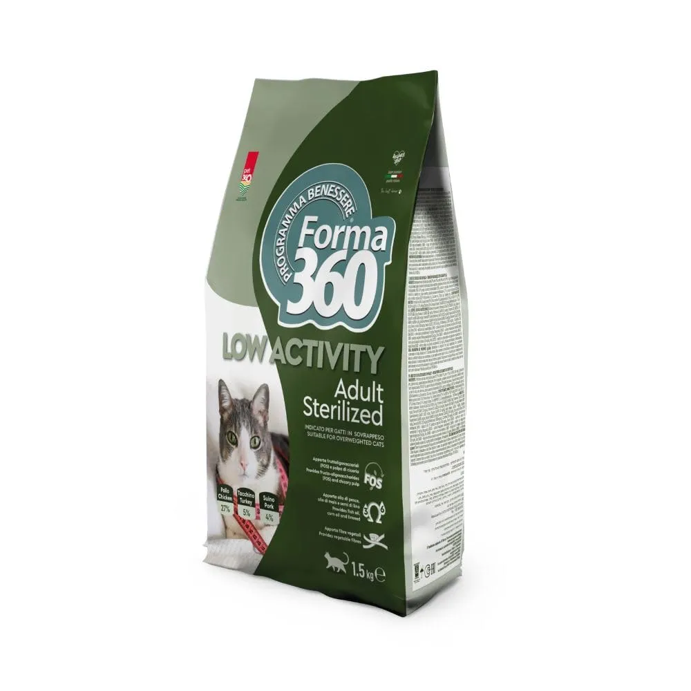 Crocchette per Gatti Sterilizzati al Pollo – Low Activity Adult – Controllo del Peso – Forma360 – 1,5 Kg - immagine 1