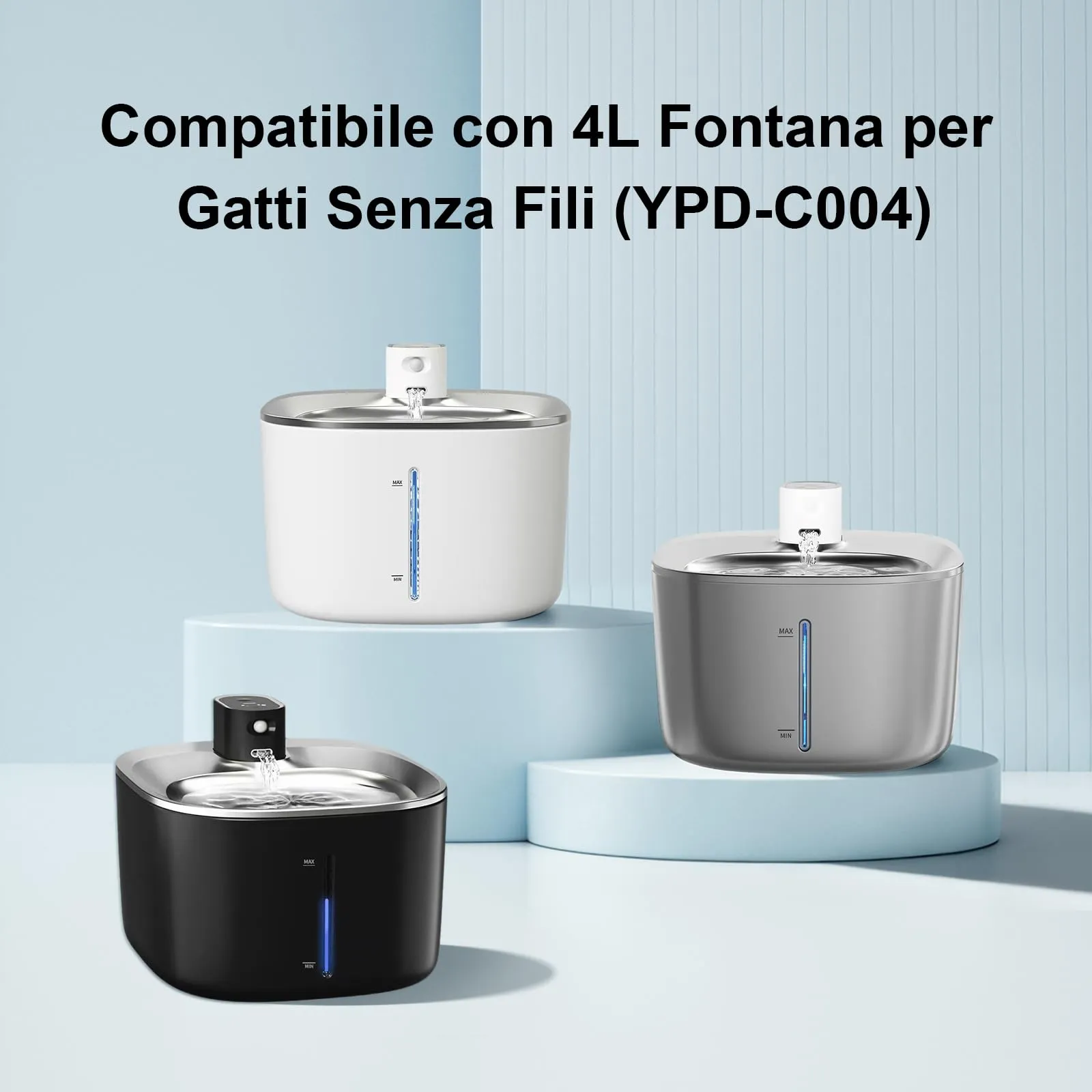 Confezione da 24 filtri di ricambio per fontana per gatti - 12 filtri + 12 filtri in schiuma con resina e carbone attivo - Per fontana per gatti da 4 l - Senza fili con sensore di movimento - immagine 2