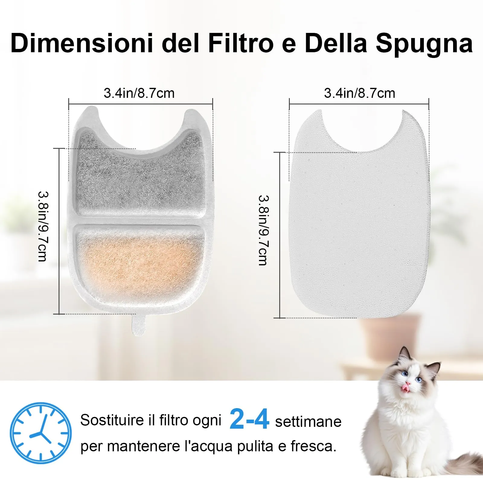 Confezione da 24 filtri di ricambio per fontana per gatti - 12 filtri + 12 filtri in schiuma con resina e carbone attivo - Per fontana per gatti da 4 l - Senza fili con sensore di movimento - immagine 6