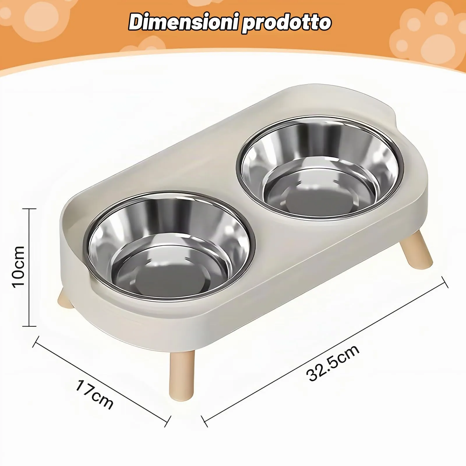 Set di 2 ciotole per gatti, set di ciotole rialzate per gatti, in acciaio inox, doppie ciotole per gatti con supporto e paraspruzzi, ciotola per alimentazione antiscivolo, ciotola per gatti - immagine 2