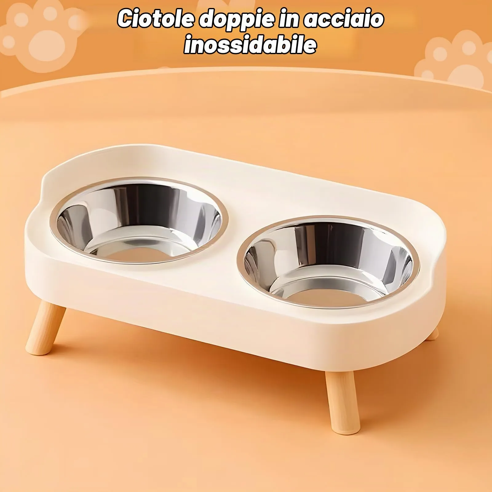 Set di 2 ciotole per gatti, set di ciotole rialzate per gatti, in acciaio inox, doppie ciotole per gatti con supporto e paraspruzzi, ciotola per alimentazione antiscivolo, ciotola per gatti - immagine 7