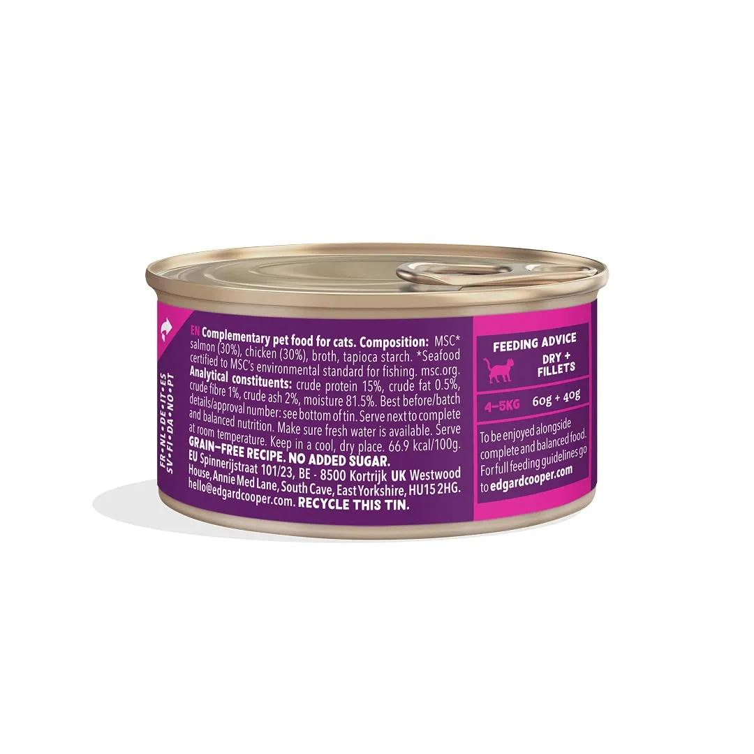 Edgard & Cooper Cibo Umido per Gatti, Sfilaccetti in Brodo, Salmone & Pollo 24 x 70g, Cibo per Gatti Senza Cereali, Ingredienti Naturali, Anche per Gatti Sterilizzati, No Zuccheri Aggiunti - immagine 2