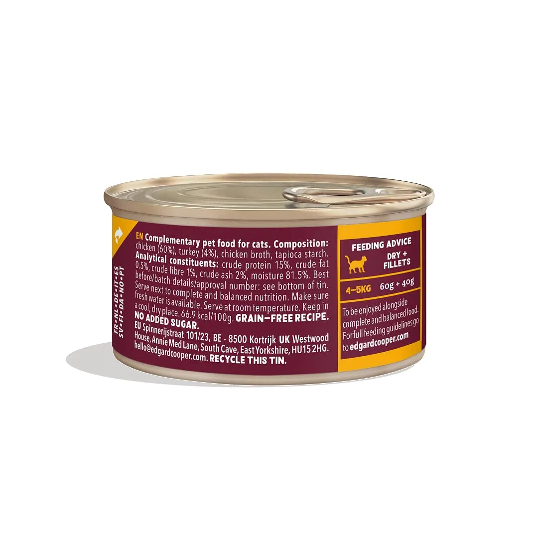 Edgard & Cooper Cibo Umido per Gatti, Sfilaccetti in Brodo, Pollo con Tacchino 24 x 70g, Cibo per Gatti Senza Cereali, Ingredienti Naturali, Anche per Gatti Sterilizzati, Pollo Vero & Tacchino - immagine 2