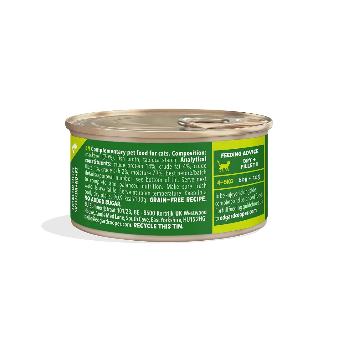 Edgard & Cooper Cibo Umido per Gatti, Sfilaccetti in Brodo, Sgombro 24 x 70g, Cibo per Gatti Senza Cereali, Ingredienti Naturali, Anche per Gatti Sterilizzati, Pesce Vero, No Zuccheri Aggiunti - immagine 2