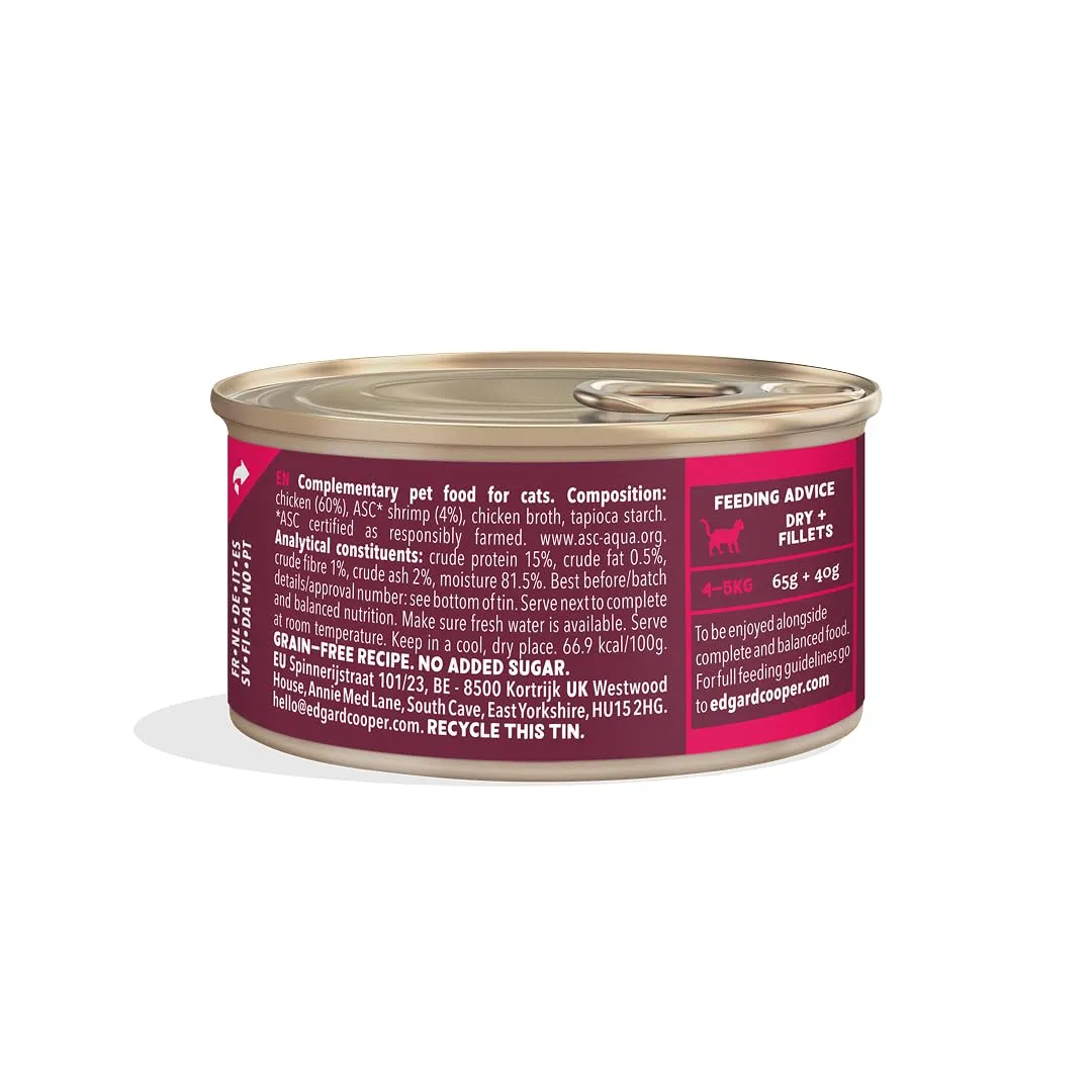 Edgard & Cooper Cibo Umido per Gatti, Sfilaccetti in Brodo, Pollo con Gamberetti 24 x 70g, Cibo per Gatti Senza Cereali, Naturali, Anche per Gatti Sterilizzati, Pollo Vero & Gamberetti certificati ASC - immagine 2