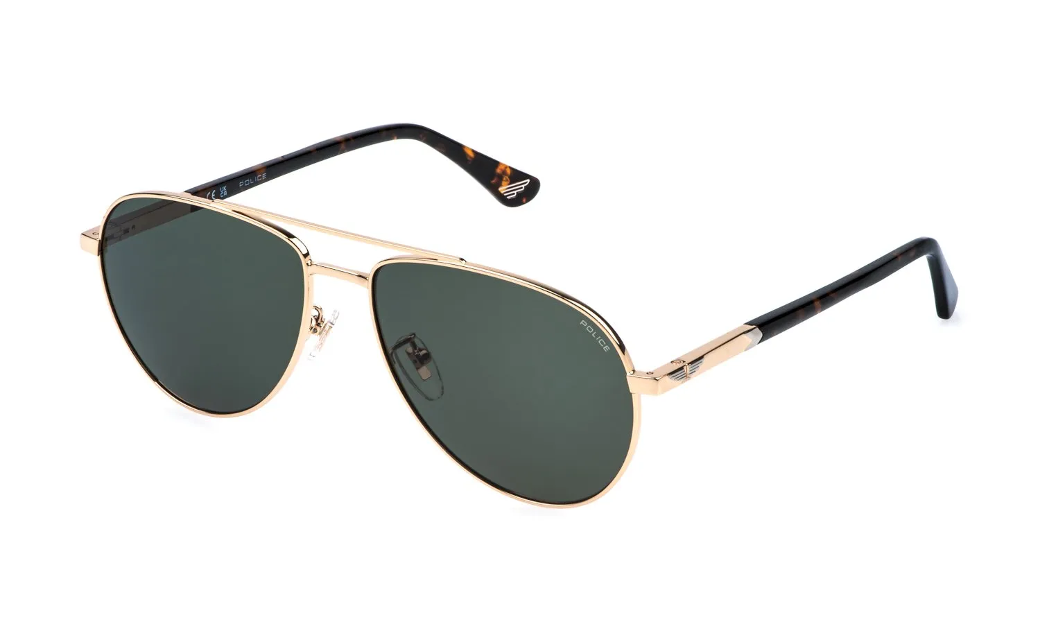 Police SPLR77 NEW CROSSROADS 6 300Y Occhiali da sole Metallo Oro Verde Pilot Normale - immagine 1