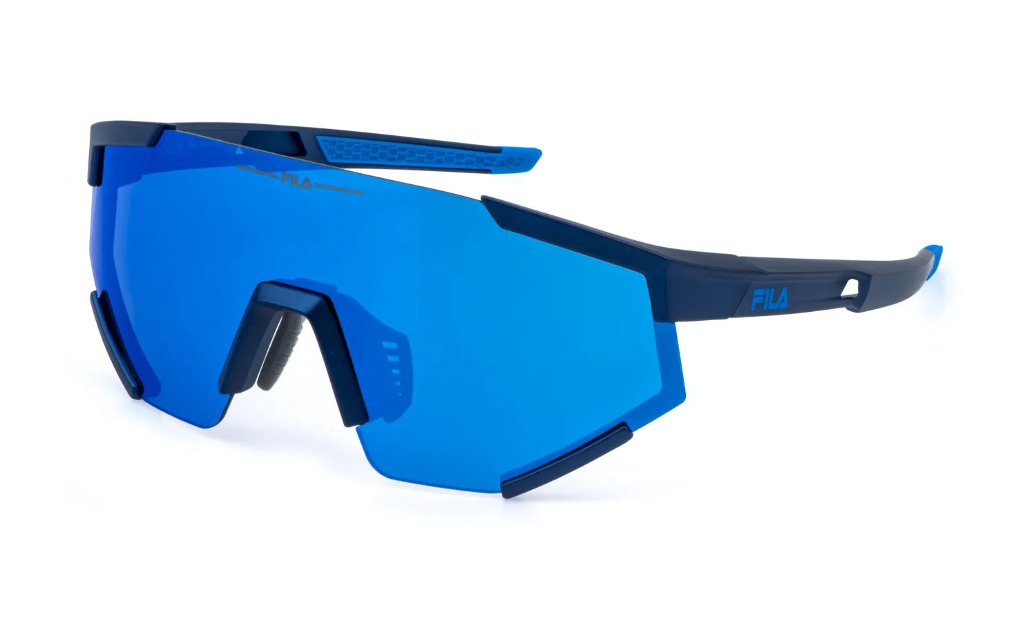 Fila SFIB12 7U4B Occhiali da sole Iniettato Blu Fumo Maschera Idrorepellente Specchiato - immagine 1