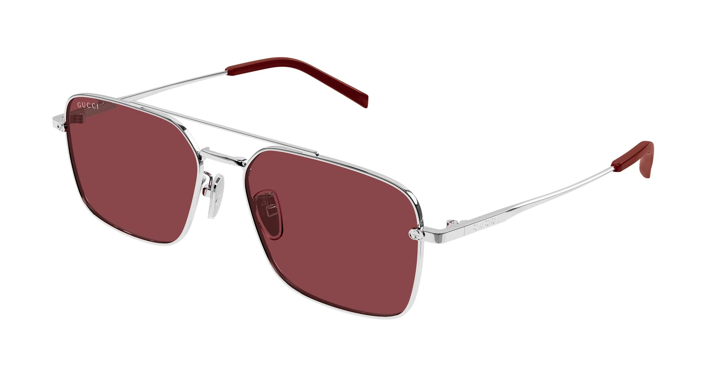Gucci GG1957SA 004 Occhiali da sole Metallo Argento Rosso Squadrata - immagine 1