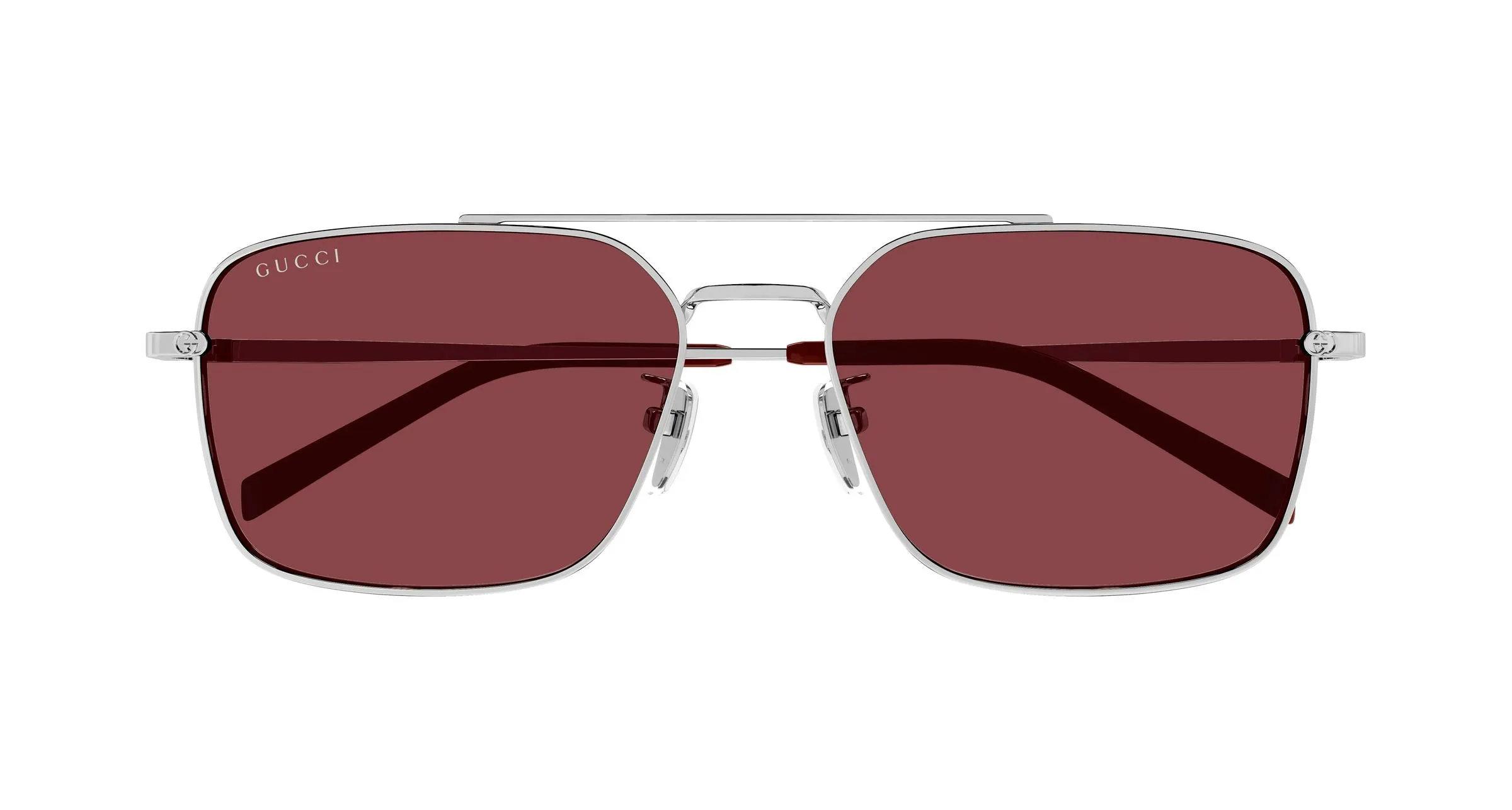 Gucci GG1957SA 004 Occhiali da sole Metallo Argento Rosso Squadrata - immagine 2