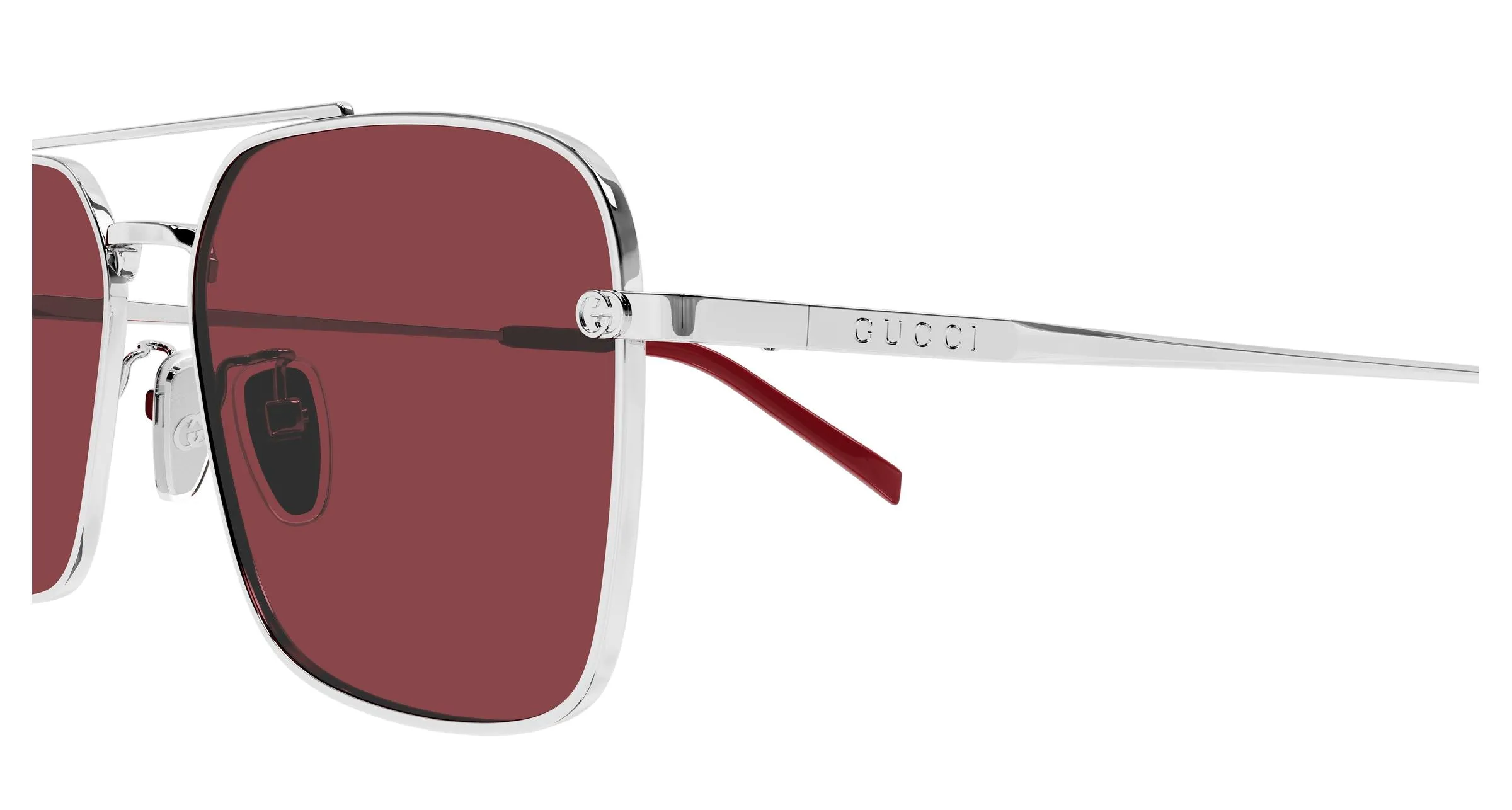 Gucci GG1957SA 004 Occhiali da sole Metallo Argento Rosso Squadrata - immagine 3