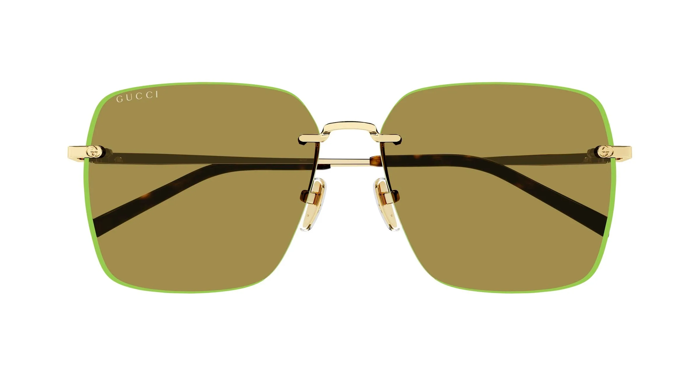 Gucci GG1955SA 004 Occhiali da sole Metallo Oro Verde Squadrata - immagine 2