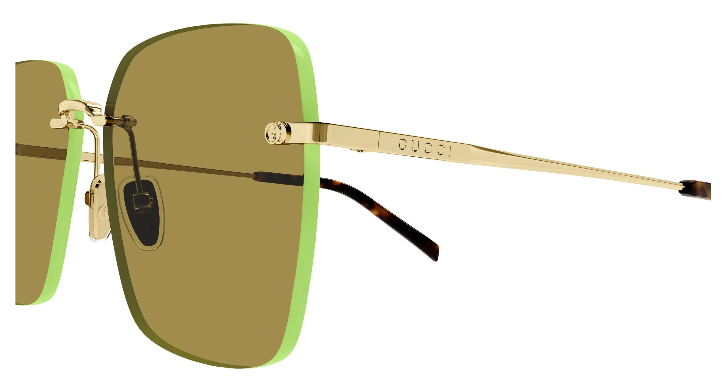 Gucci GG1955SA 004 Occhiali da sole Metallo Oro Verde Squadrata - immagine 3