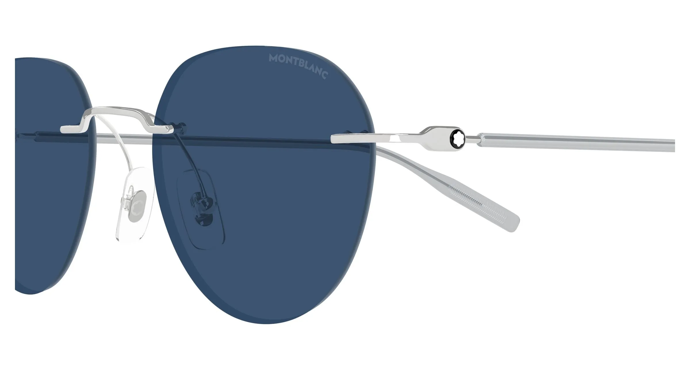 Montblanc MB0428S 004 Occhiali da sole Metallo Argento Blu Rotonda - immagine 3