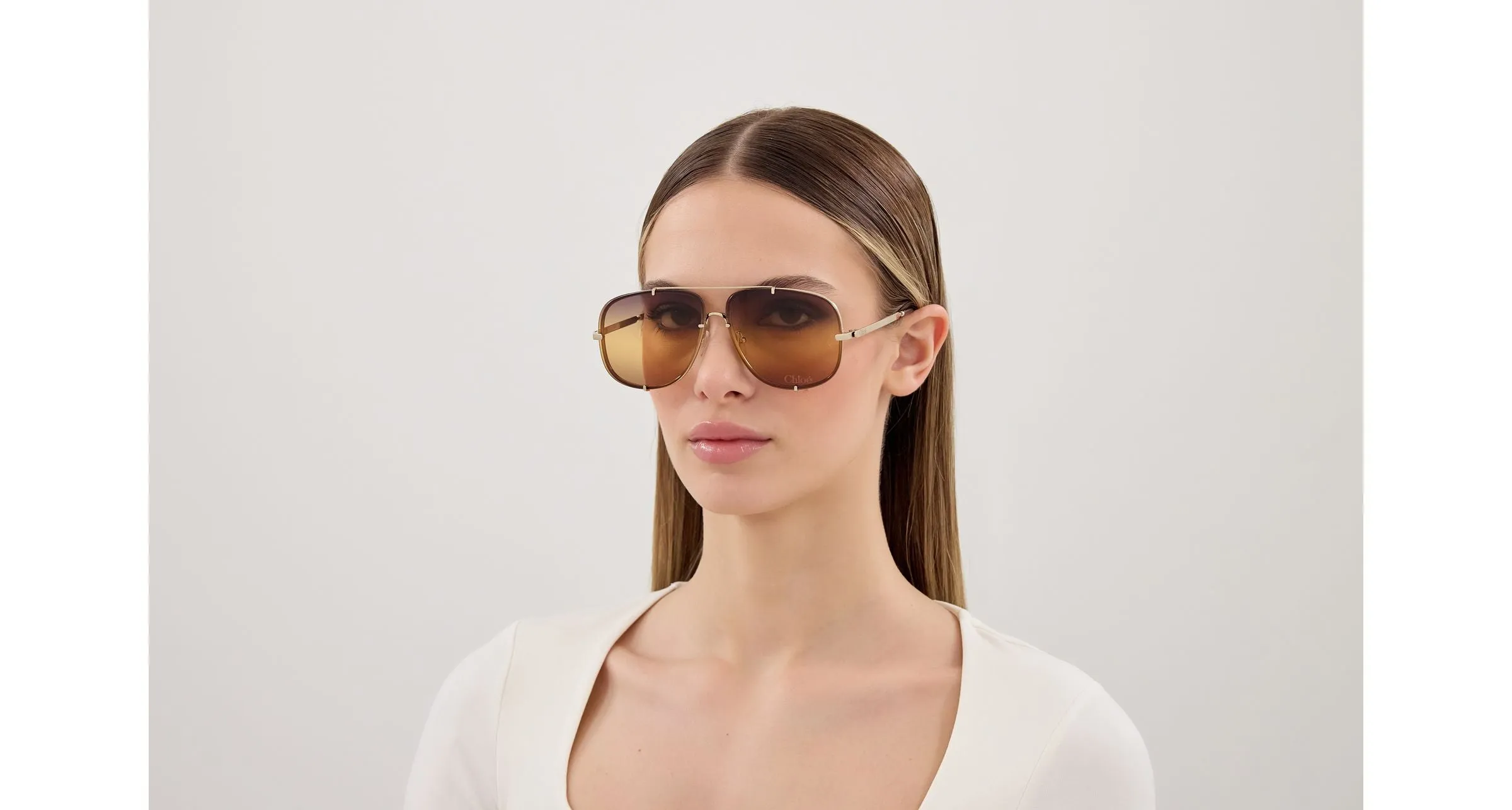 Chloé CH0348S 004 Occhiali da sole Metallo Oro Pilot Sfumato - immagine 4