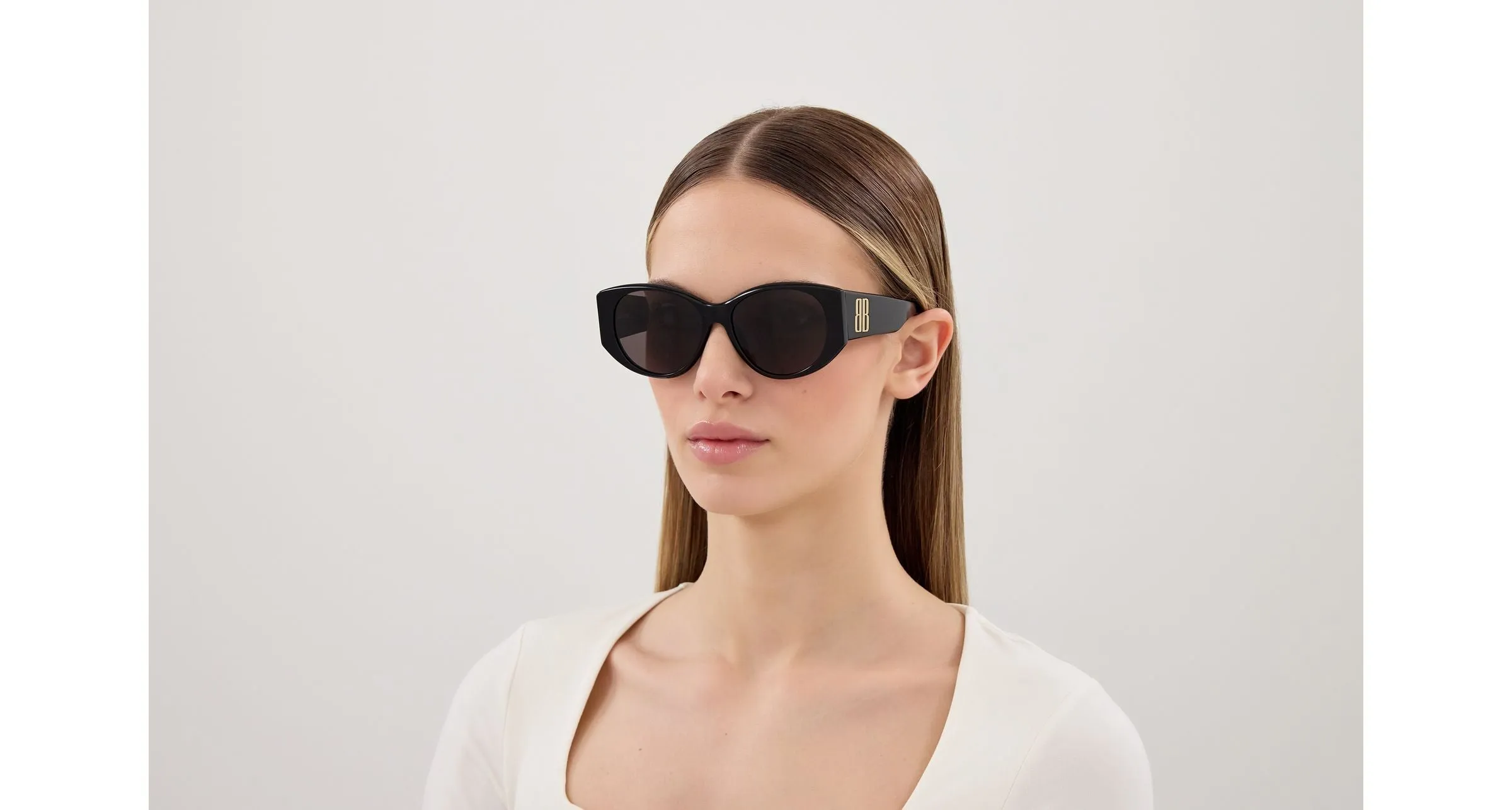 Balenciaga BB0455S 001 Occhiali da sole Acetato Nero Grigio Geometrica - immagine 4