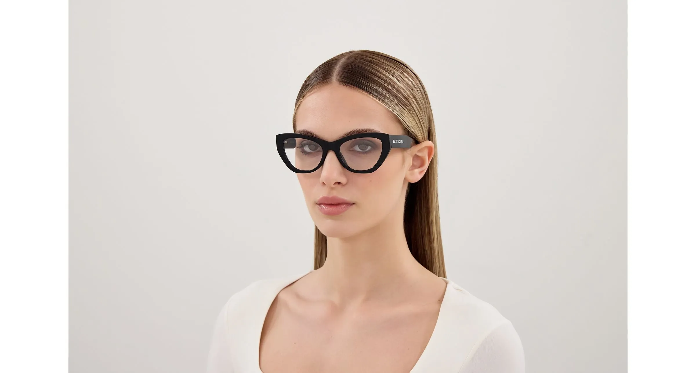 Balenciaga BB0449O 001 Montature da vista Acetato Nero Trasparente Cat Eye - immagine 4