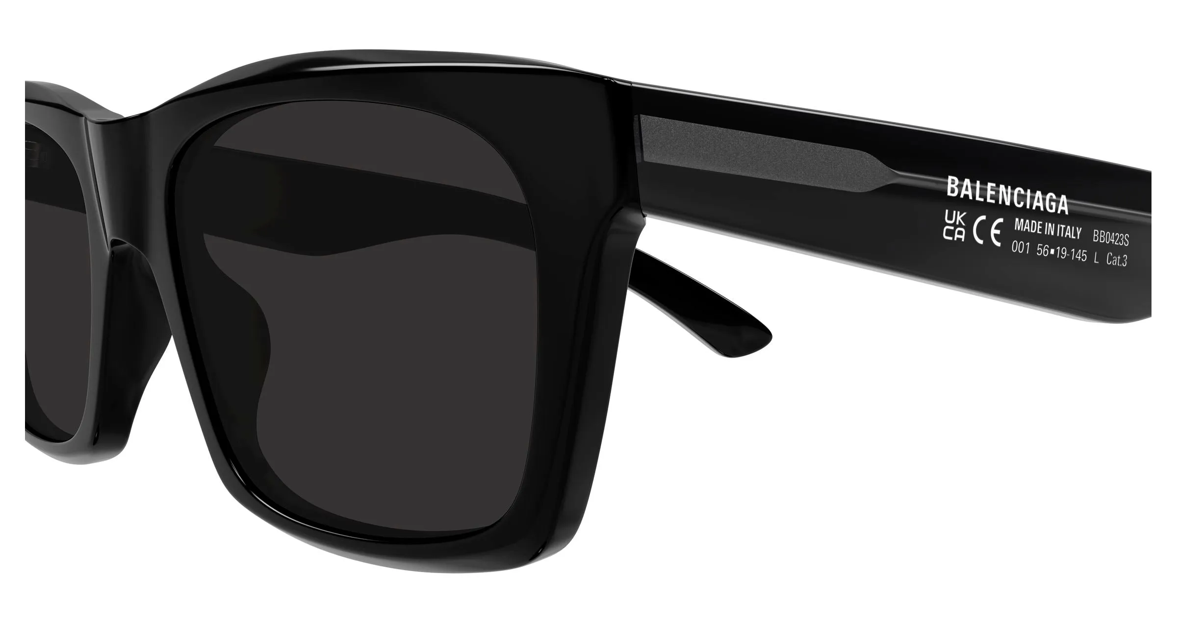 Balenciaga BB0423S 001 Occhiali da sole Acetato Nero Grigio Squadrata - immagine 3